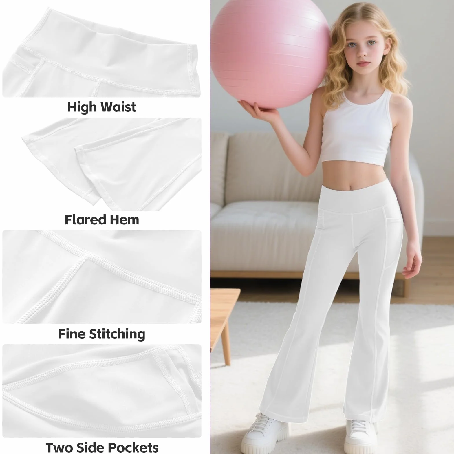 JinBei Legginsy dla dziewcząt, legginsy sportowe, wysoka talia, miękkie, elastyczne spodnie do jogi z 2 kieszeniami, wygodne spodnie sportowe, spodnie do biegania, spodnie sportowe, spodnie sportowe