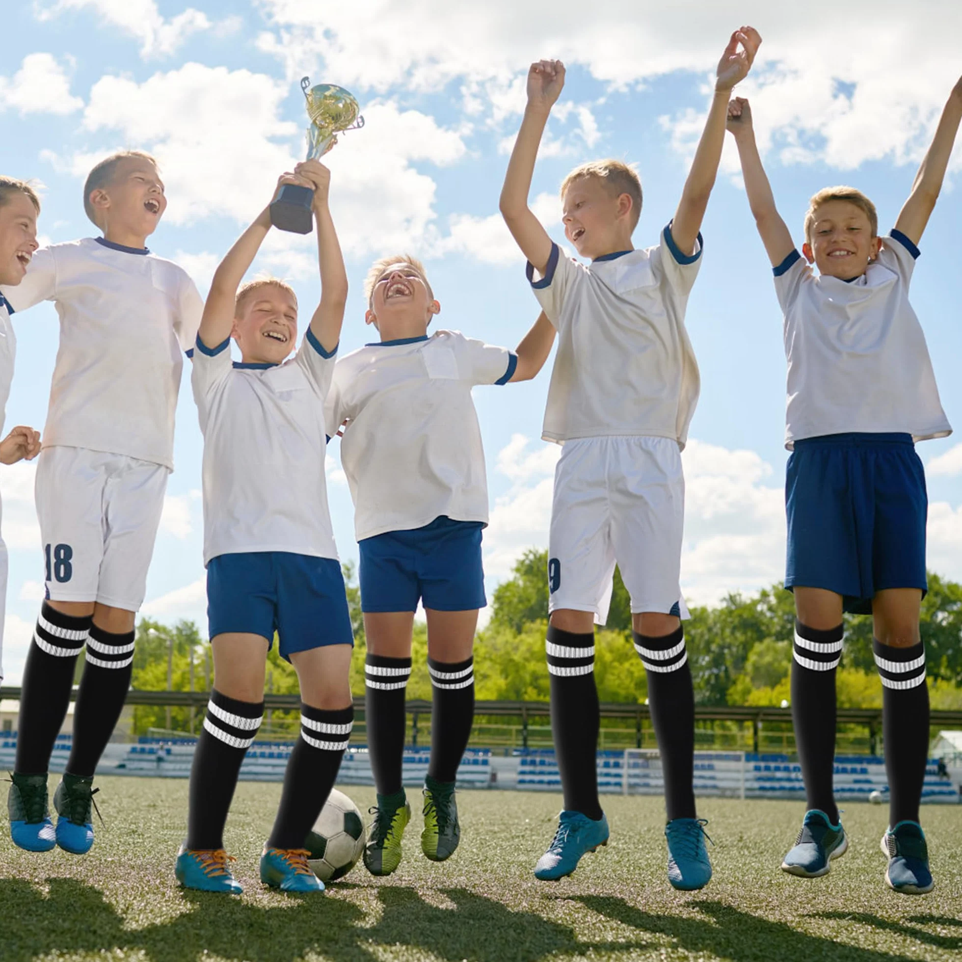 HYCLES 4 pary skarpet piłkarskich dla dzieci, skarpety piłkarskie dla chłopców i dziewczynek, skarpety sportowe, skarpety treningowe, skarpety do piłki nożnej, do biegania, sportu, 3-13 lat