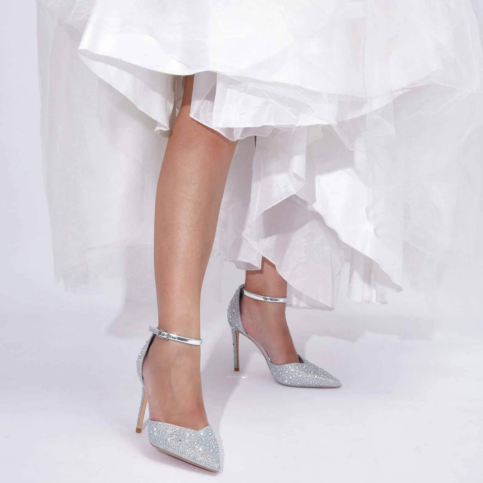 Zhabtuc Rhinestone Stiletto Court buty dla kobiet z paskiem na kostce wysokie obcasy 10 cm/3,94 cala brokatowe szpiczaste obcasy