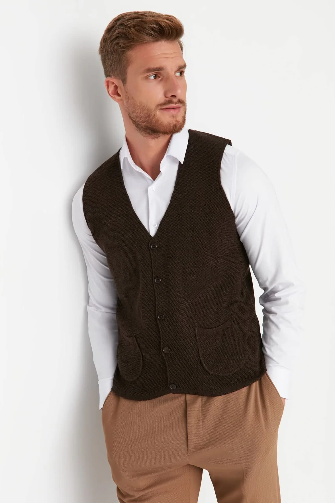 TRENDYOL Bluza męska, brązowy, S