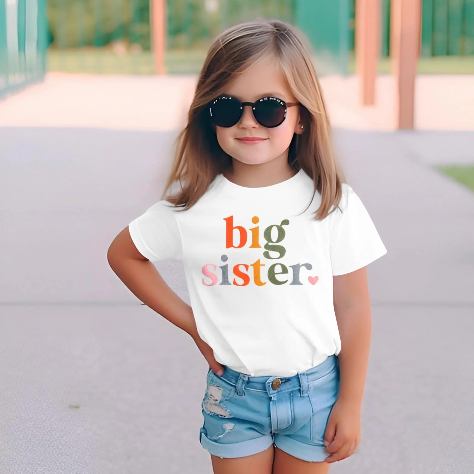 Big Sister koszulka dla dziewczynek, do stroju, dla dziewczynek, z krótkim rękawem, na lato, z krótkim rękawem, z okrągłym dekoltem, bawełniana koszula