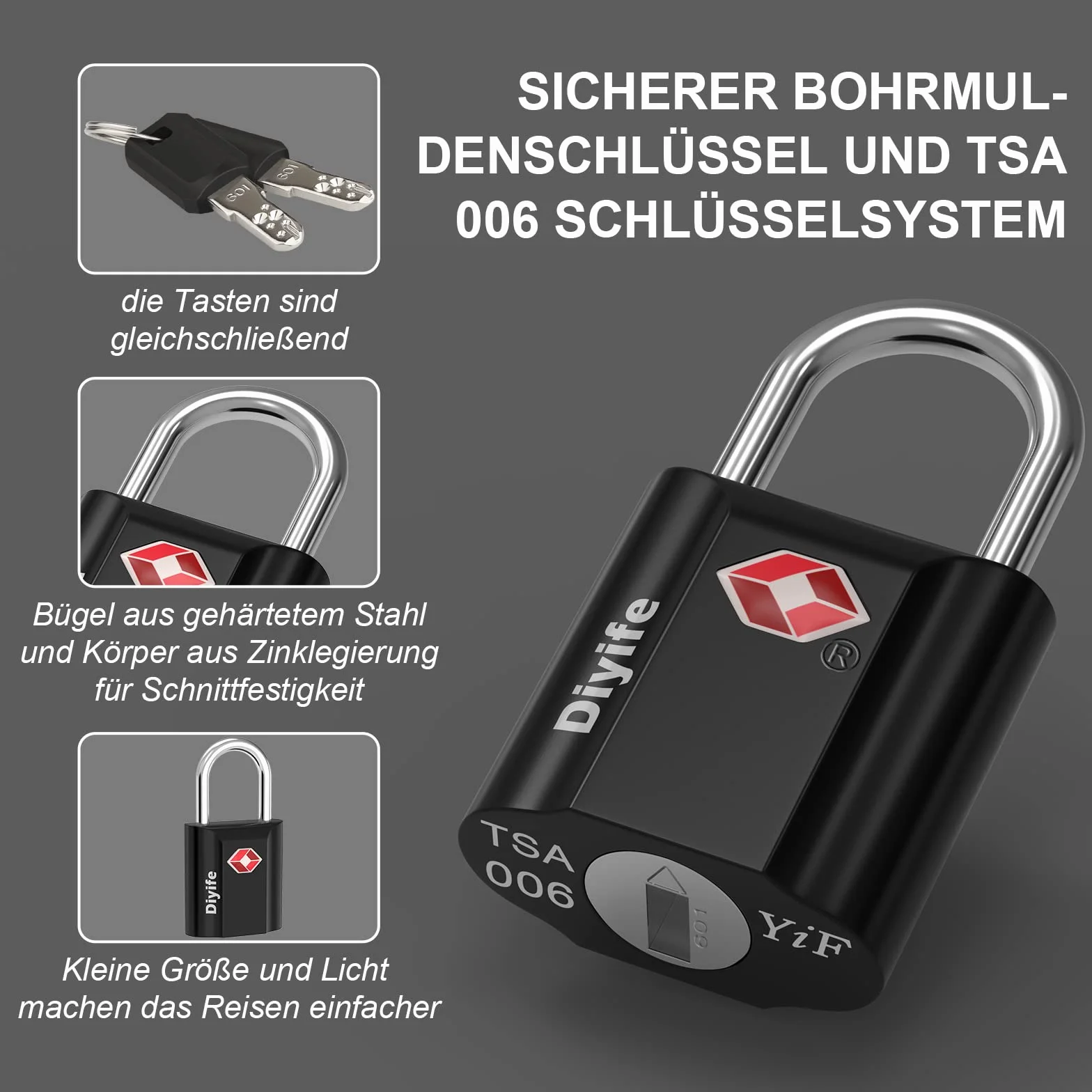 Diyife TSA Luggage Locks, [2 sztuki 4 klucze] zamek bezpieczeństwa blokada podróżna do walizek walizka itp. (Czarny)