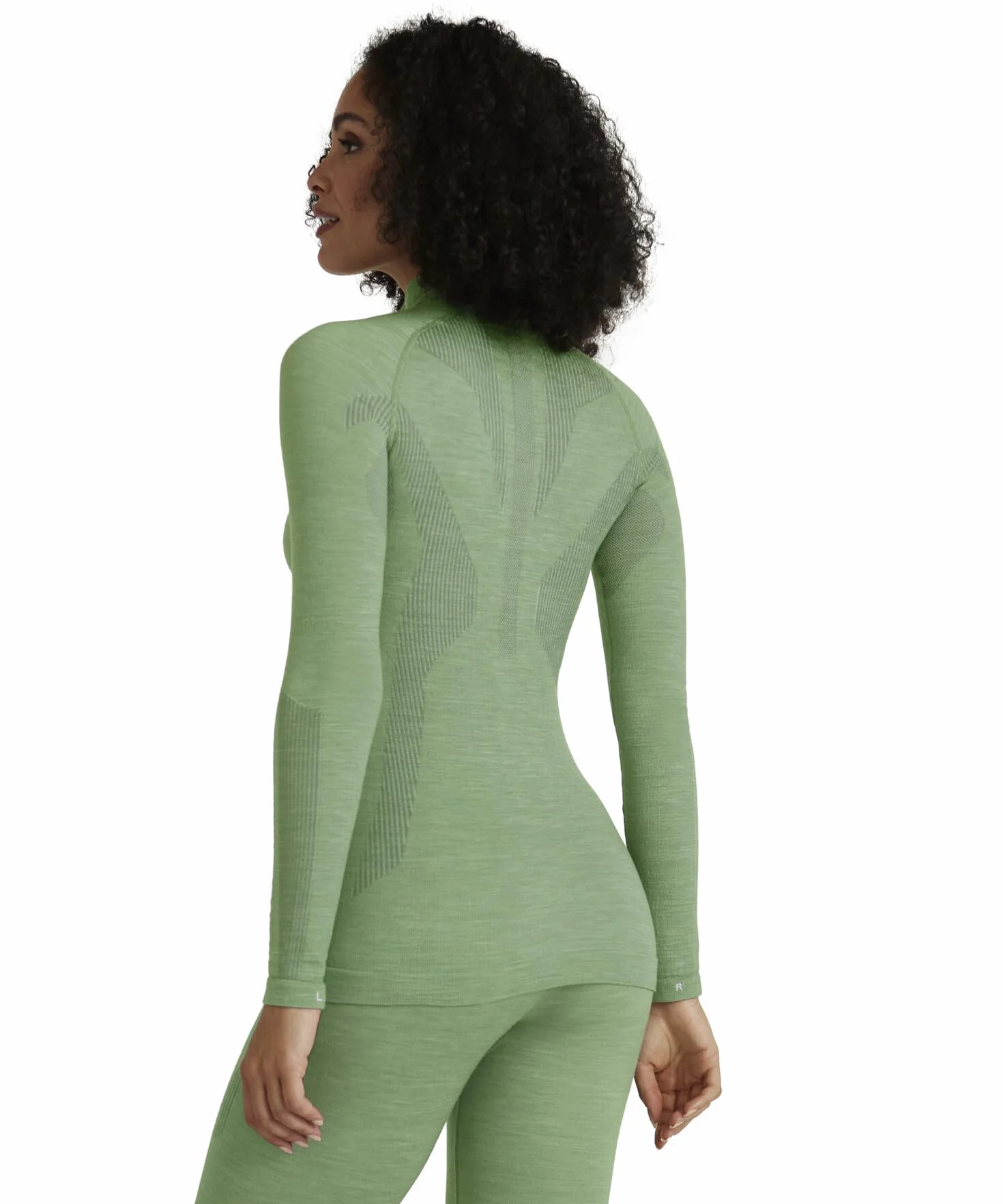FALKE Kobiety Warstwa podstawowa (góra) Wool-Tech High Zip Neck W L/s Ts Wełna Materiał funkcjonalny szybkoschnące ciepłe 1 Sztuka, Zielony Quiet Green 7378, XS