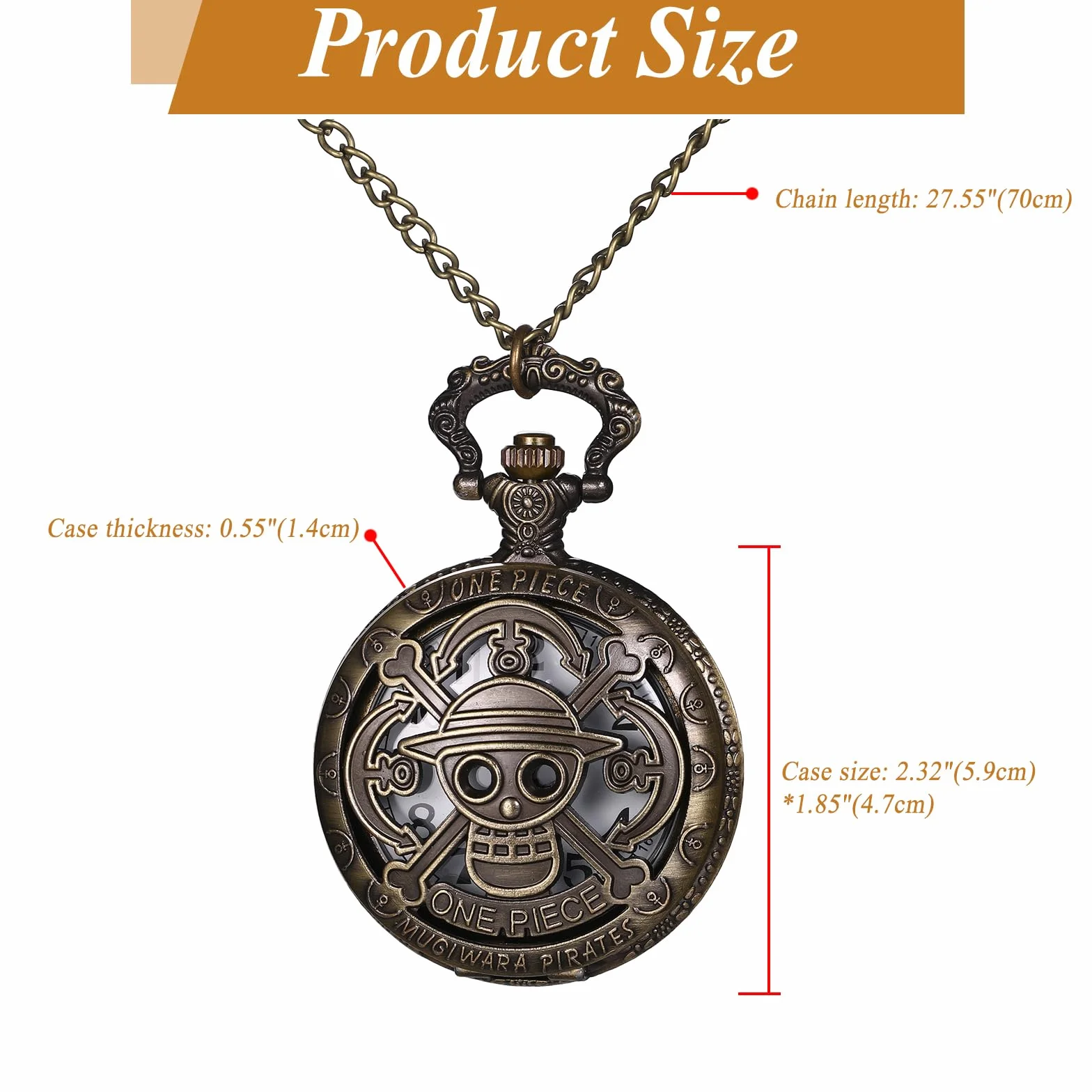 JewelryWe Zegarek kieszonkowy męski i damski w stylu vintage: retro analogowy kwarcowy zegarek z łańcuszkiem na szyję Pocket Watch brąz unisex prezent, Brązowy kawałek anime #4, vintage