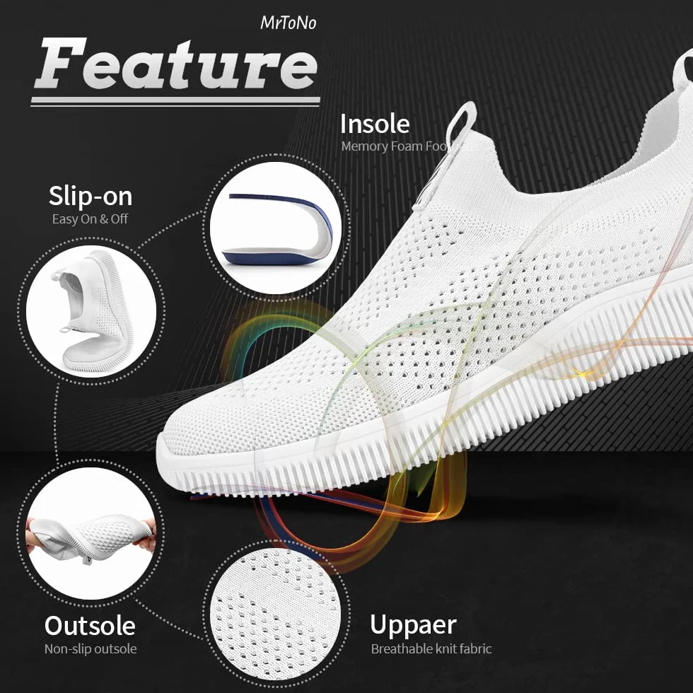 MrToNo Slip On Sneakersy męskie i damskie, buty sportowe, do fitnessu, hali sportowej, buty rekreacyjne, oddychające, lekkie buty do biegania po ulicy, wygodne buty do biegania na świeżym powietrzu