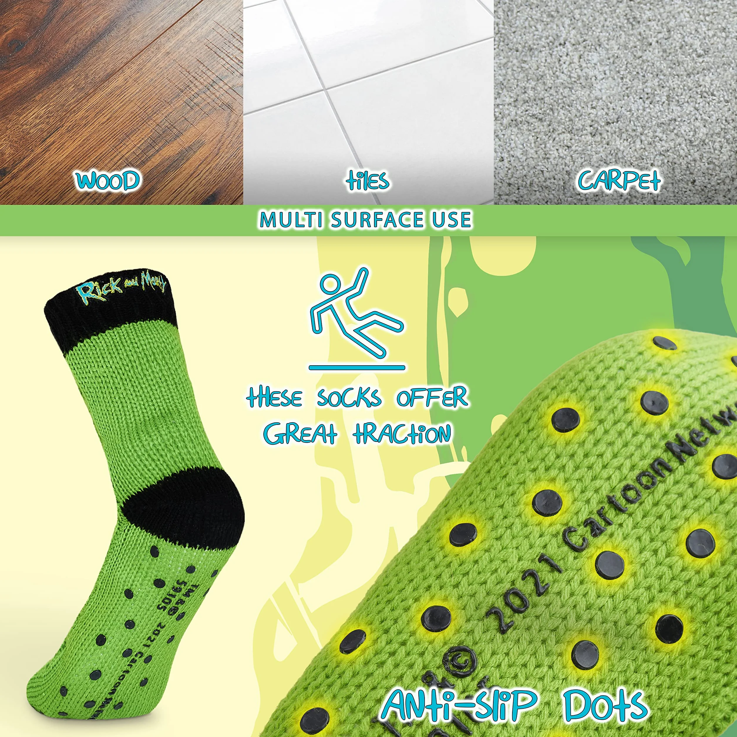 Rick and Morty Skarpety Slipper, Męskie dzianinowe skarpety antypoślizgowe, Ciepłe puszyste skarpetki