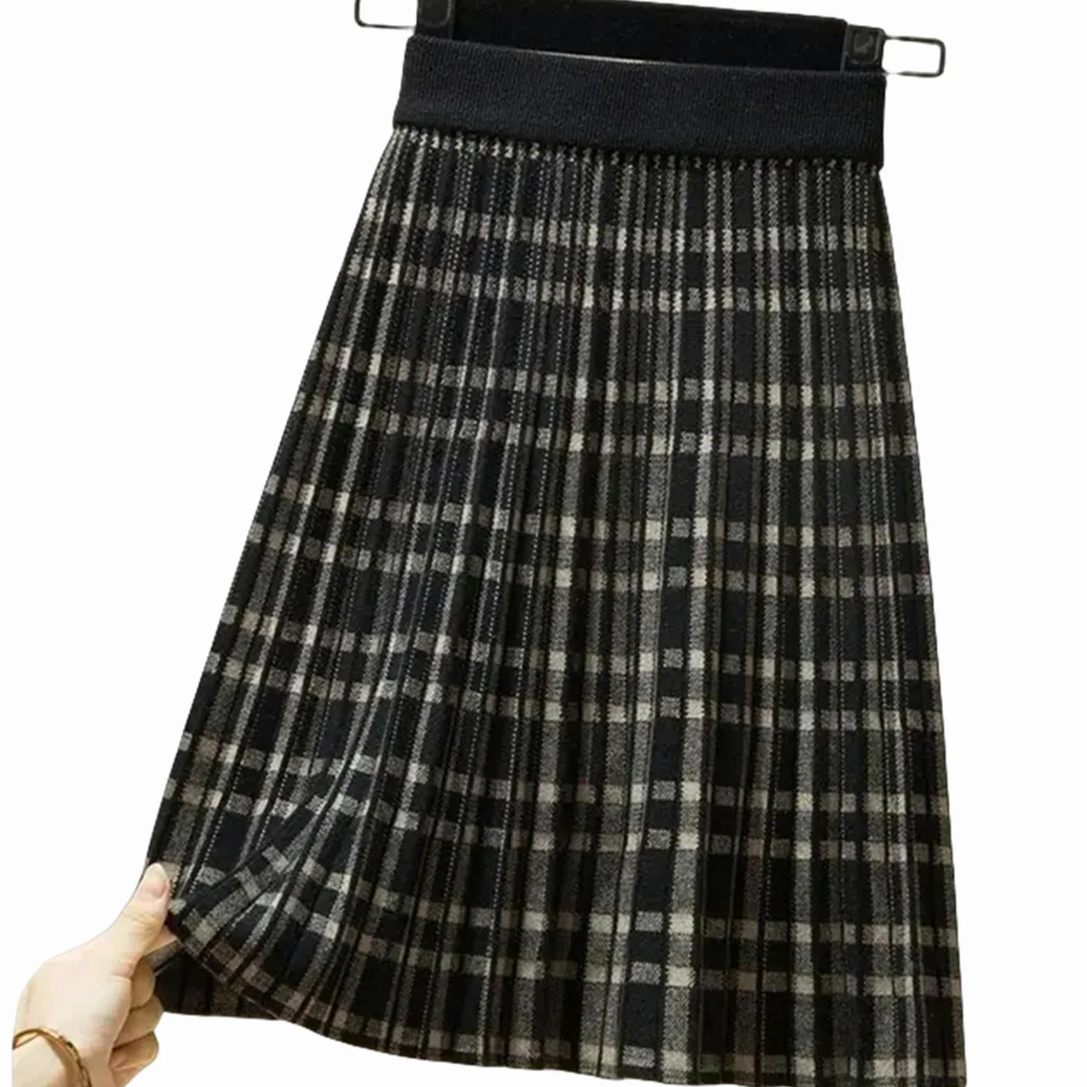 MdybF Spódnice damskie, plisowane spódnice dla kobiet, vintage, w kratę, damskie spódnice dla kobiet, jesień, zima, wysoka talia, długie spódnice