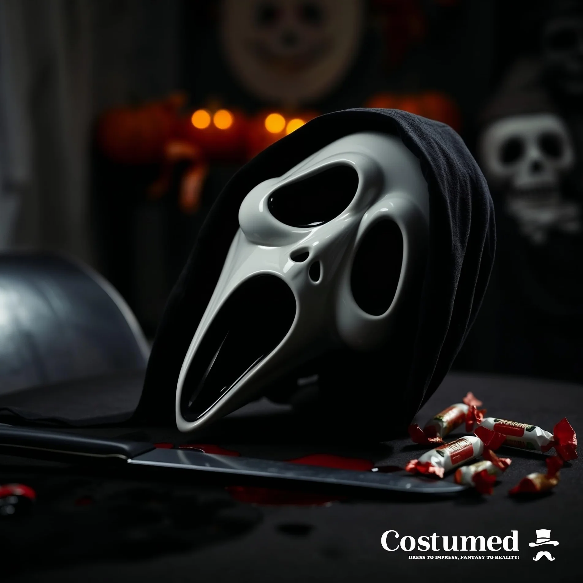Costumed Krzyk Halloweenowa maska horroru - dla mężczyzn i kobiet jako kostium na Halloween - maska kostiumowa Ghostface Fancy Dress Ghost Mask