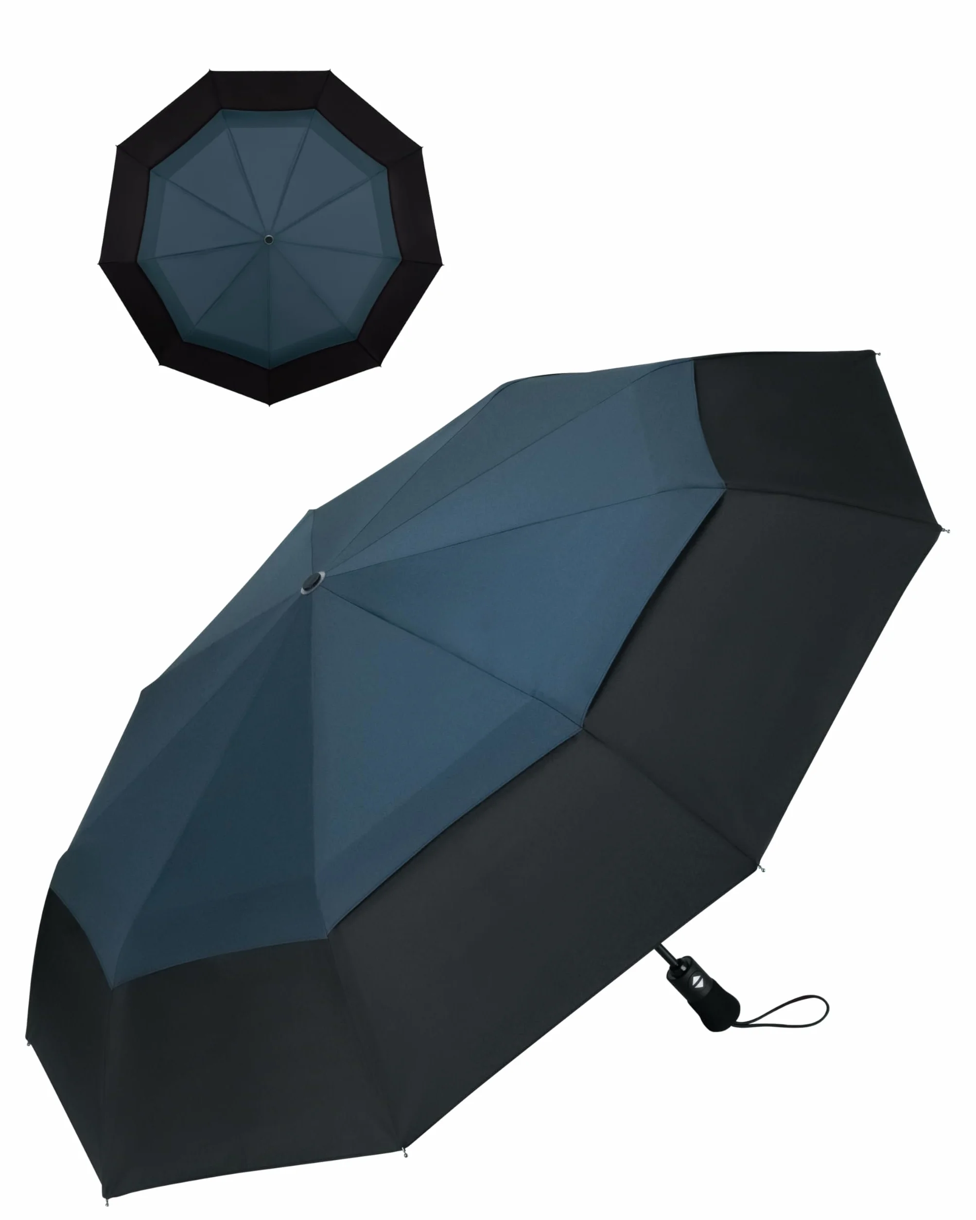 Kompaktowy parasol podróżny, wiatroszczelny, mocny, automatyczne składane parasole na wiatr i deszcz, podwójnie wentylowany baldachim 210T powłoka teflonowa 102 cm rozpiętość - 9 żeber,