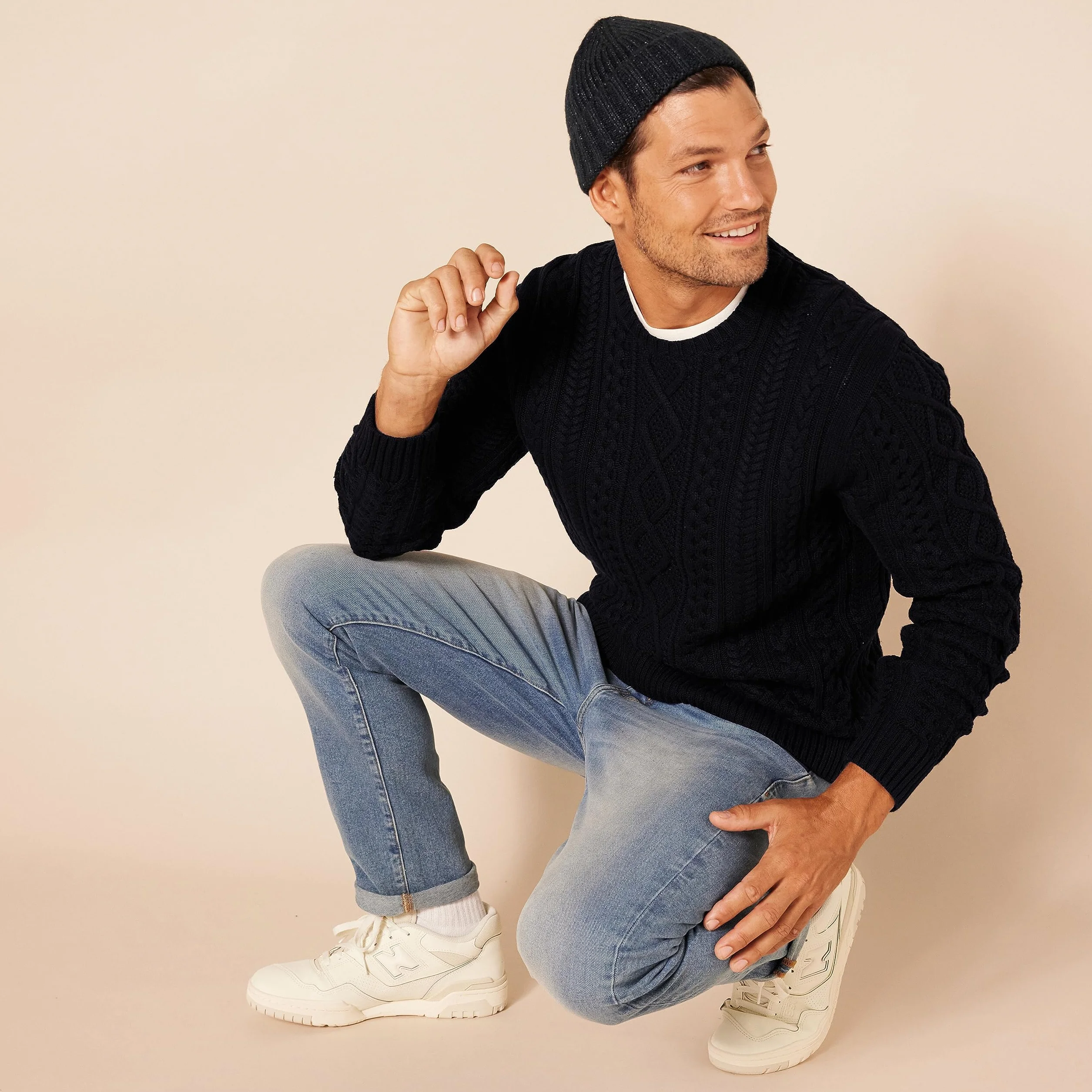 Amazon Essentials Mężczyźni Sweter z długim rękawem 100% bawełny Fisherman Cable Crewneck