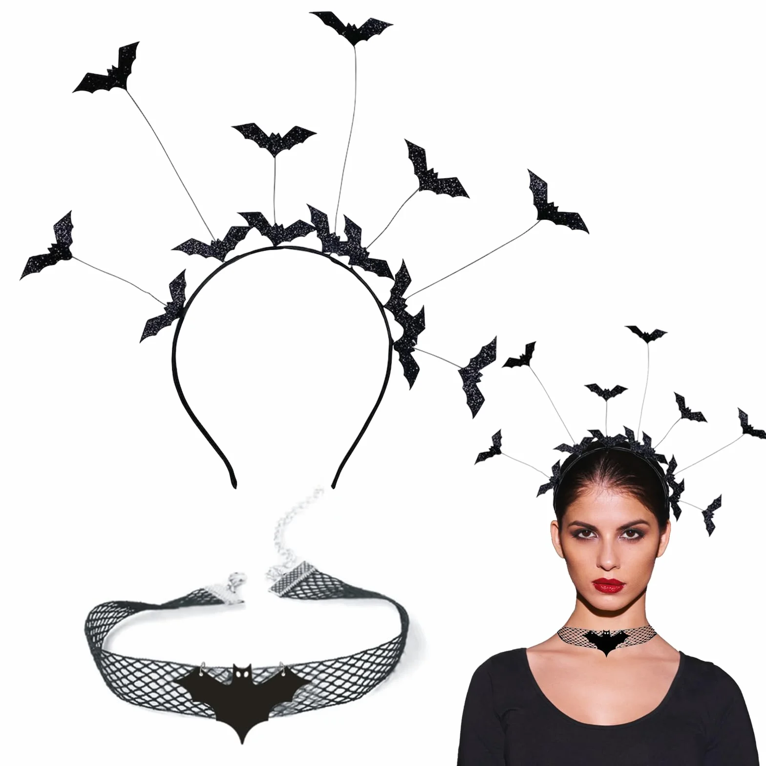 Opaska na głowę z nietoperzem na Halloween, pajęczyna, opaska do włosów, nietoperz, akcesoria na Halloween, gotycka, vintage, czarna, koronkowa, klejnot, naszyjnik, do cosplay, maskarady,