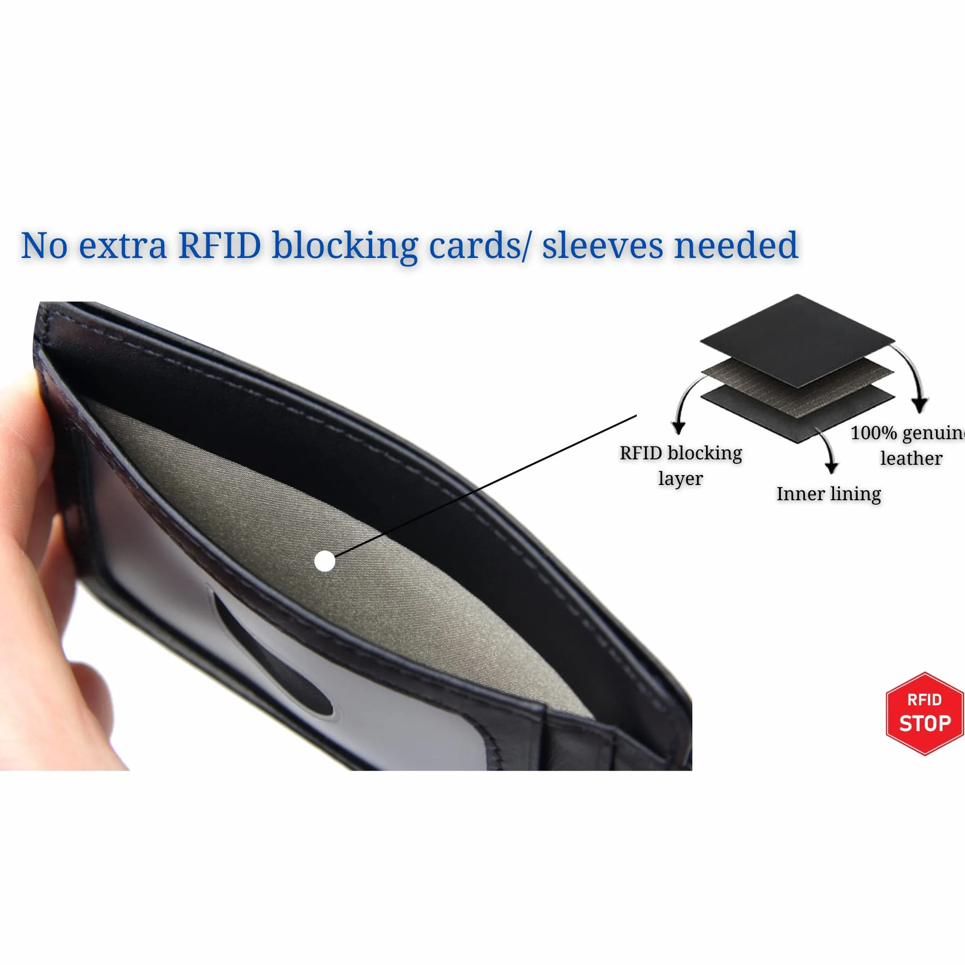 Frentree® Etui na karty ze skóry, bardzo cienkie, z ochroną RFID i okienkiem, minimalistyczna portmonetka na karty płatnicze i banknoty, czarny, Onesize, Minimalistyczny
