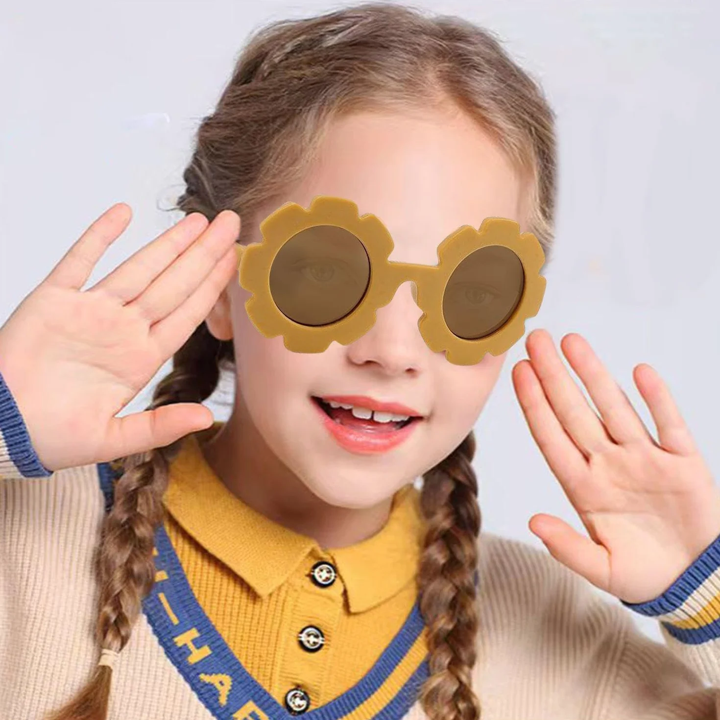 2 sztuki okularów z okrągłą ramką, dziecięce okulary przeciwsłoneczne, urocze i zabawne okulary przeciwsłoneczne, artykuły podróżne na świeżym powietrzu., Żółty, Taglia unica