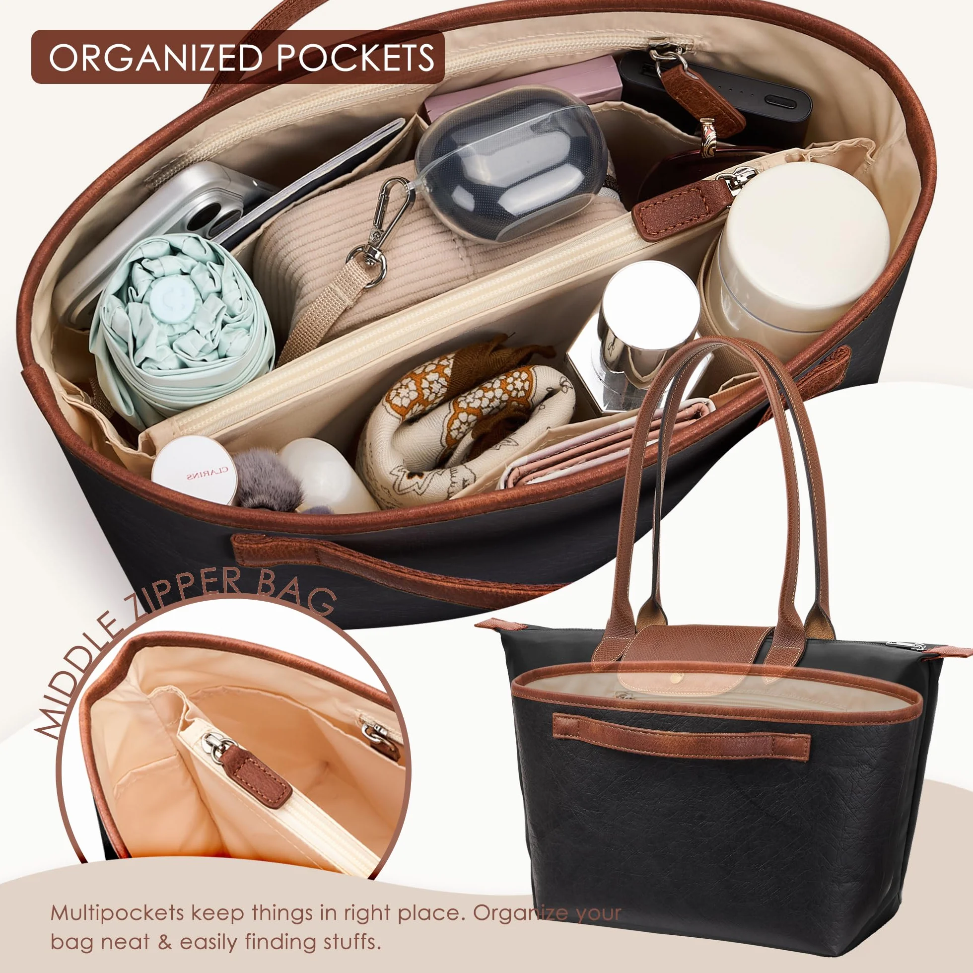 KALIDI Organizer do torby Longchamp Le Pliage M Xtra, ultralekki wodoodporny ulepszony rękaw wewnętrzny przegroda damska torba na ramię torebka torebka, średnia czarna