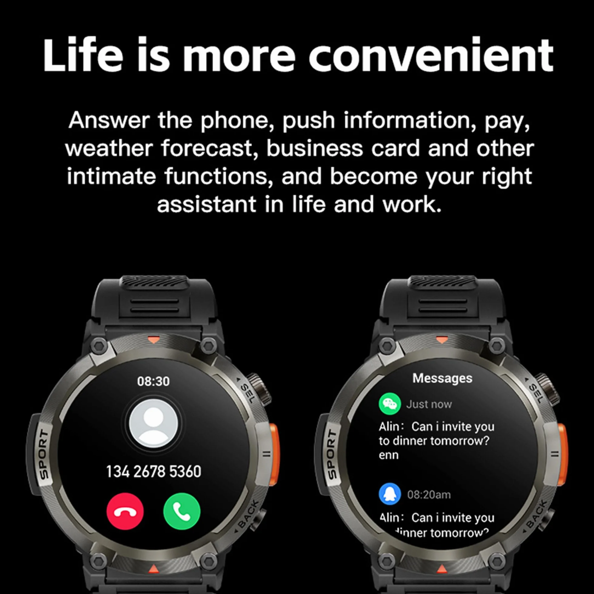 Smartwatche Mężczyźni z Funkcje Telefonu Bluetooth, Sportowy Smartwatch 1,45 Cala ze 123 trybami Sportowymi, Pochodnia, Pomiarem Tętna, Odtwarzaczem Muzycznym, Wodoodpornością IP68 dla Android iOS