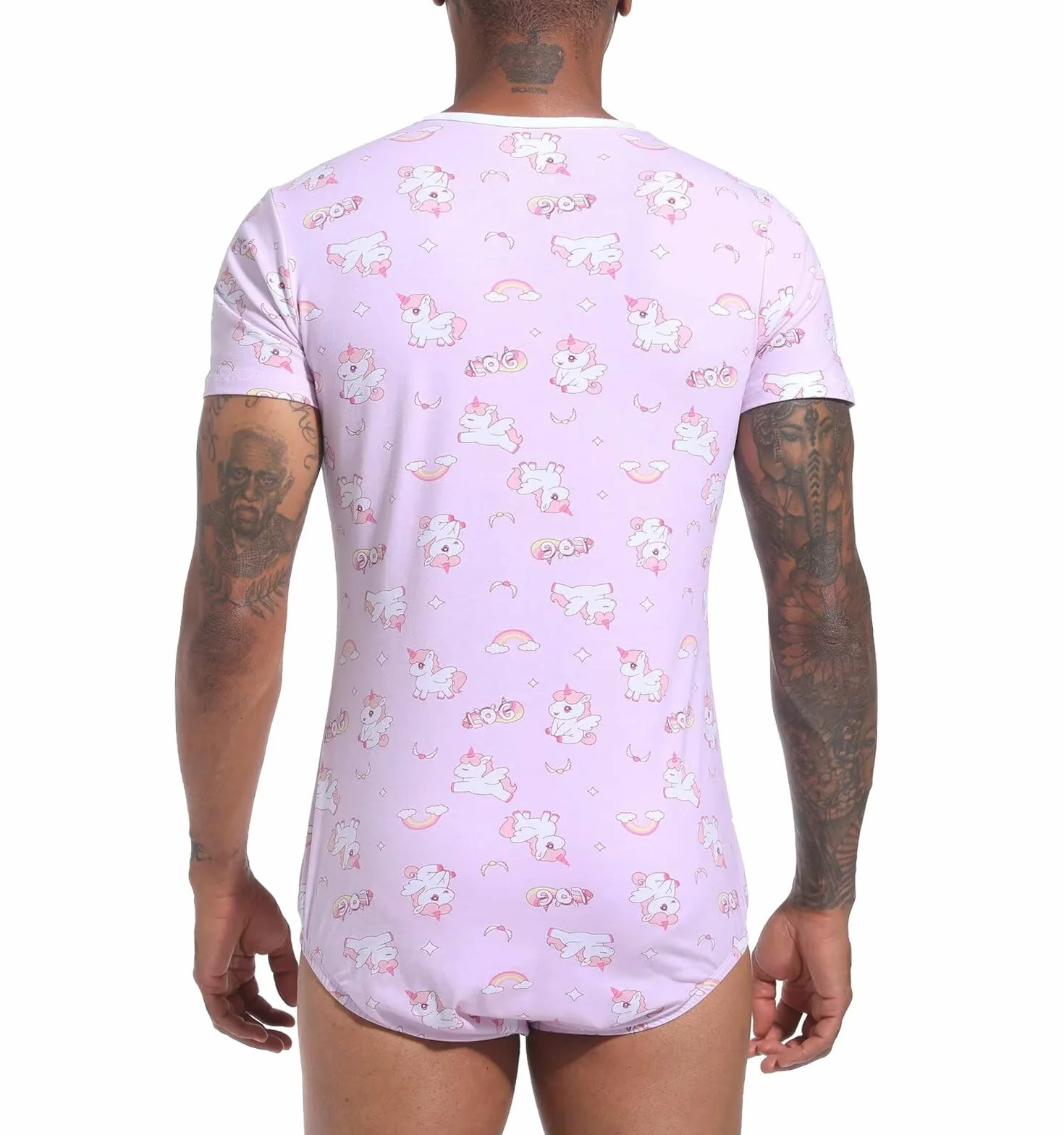 Landofgenie Body Męska Jednoczęściowa Piżama Unicorn Full Print z Zatrzaskami w Kroku – Odzież Relaksacyjna i Nocna