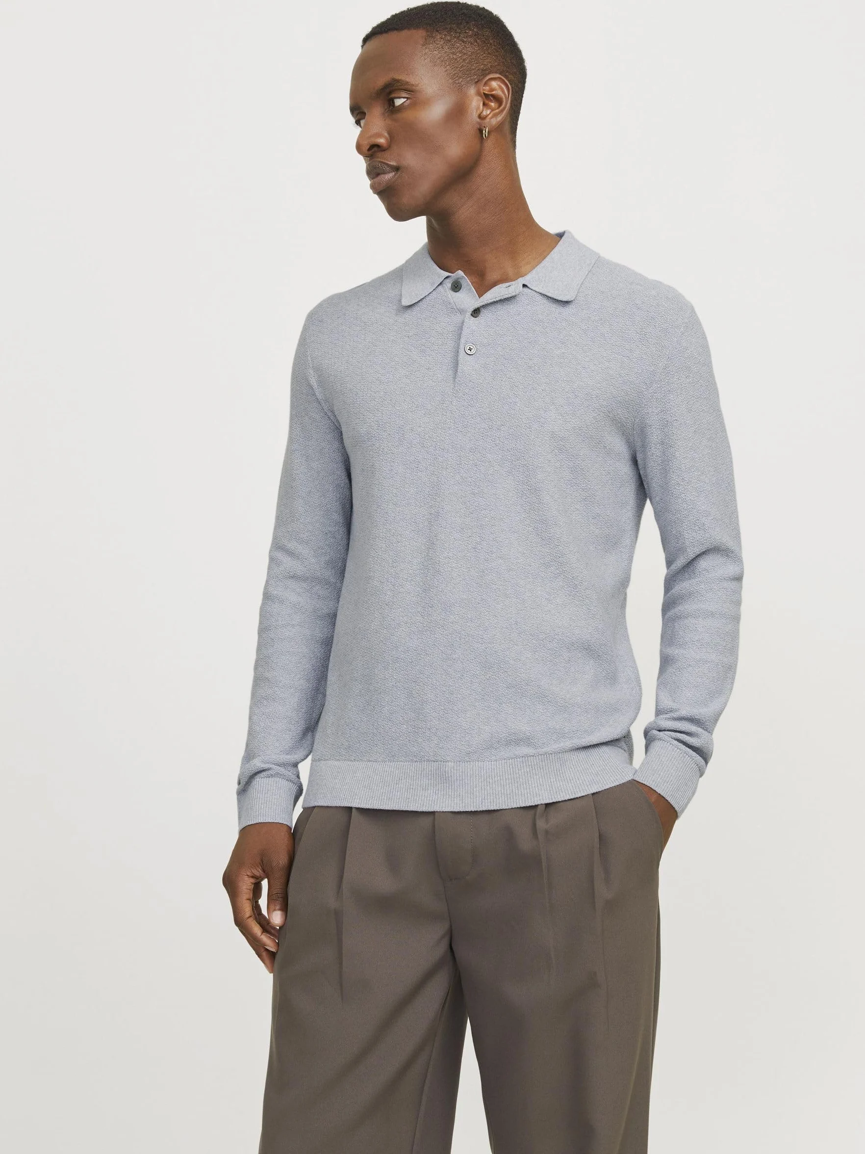 Jack & Jones JPRBLUSANDRI Knit Polo LS, jasnoszary melanżowy, S