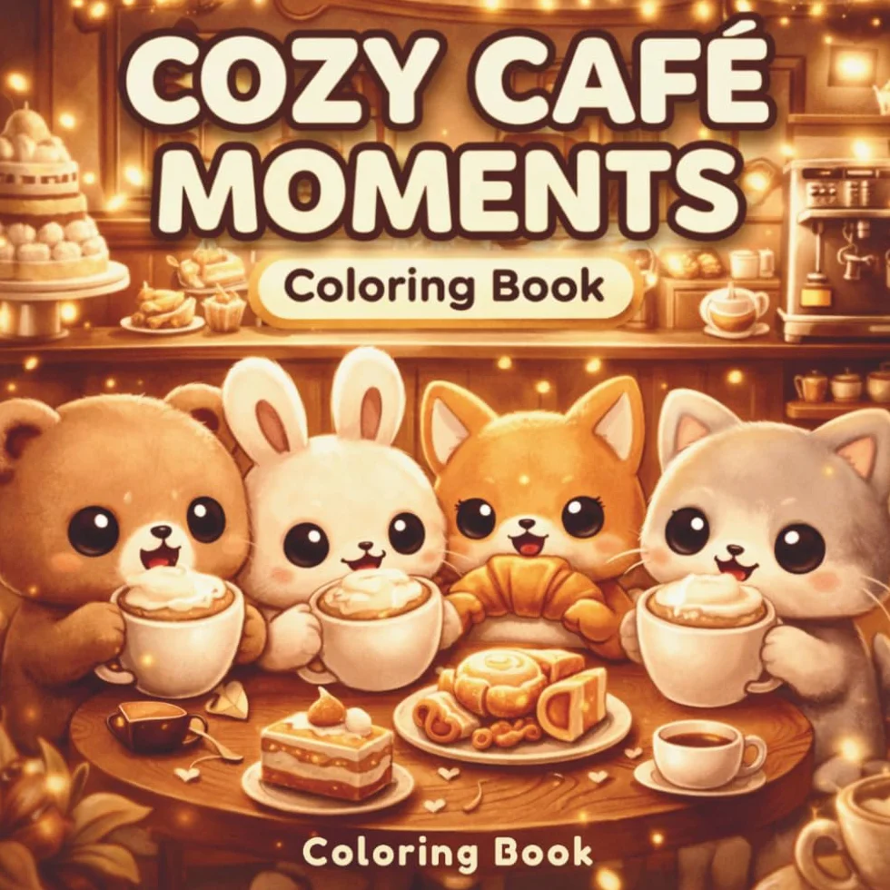 Cozy Café Moments Coloring Book: Cute & Relaxing Coffee Shop Scenes for Stress Relief | Cozy Kawaii Coloring Book for Adults and Teens