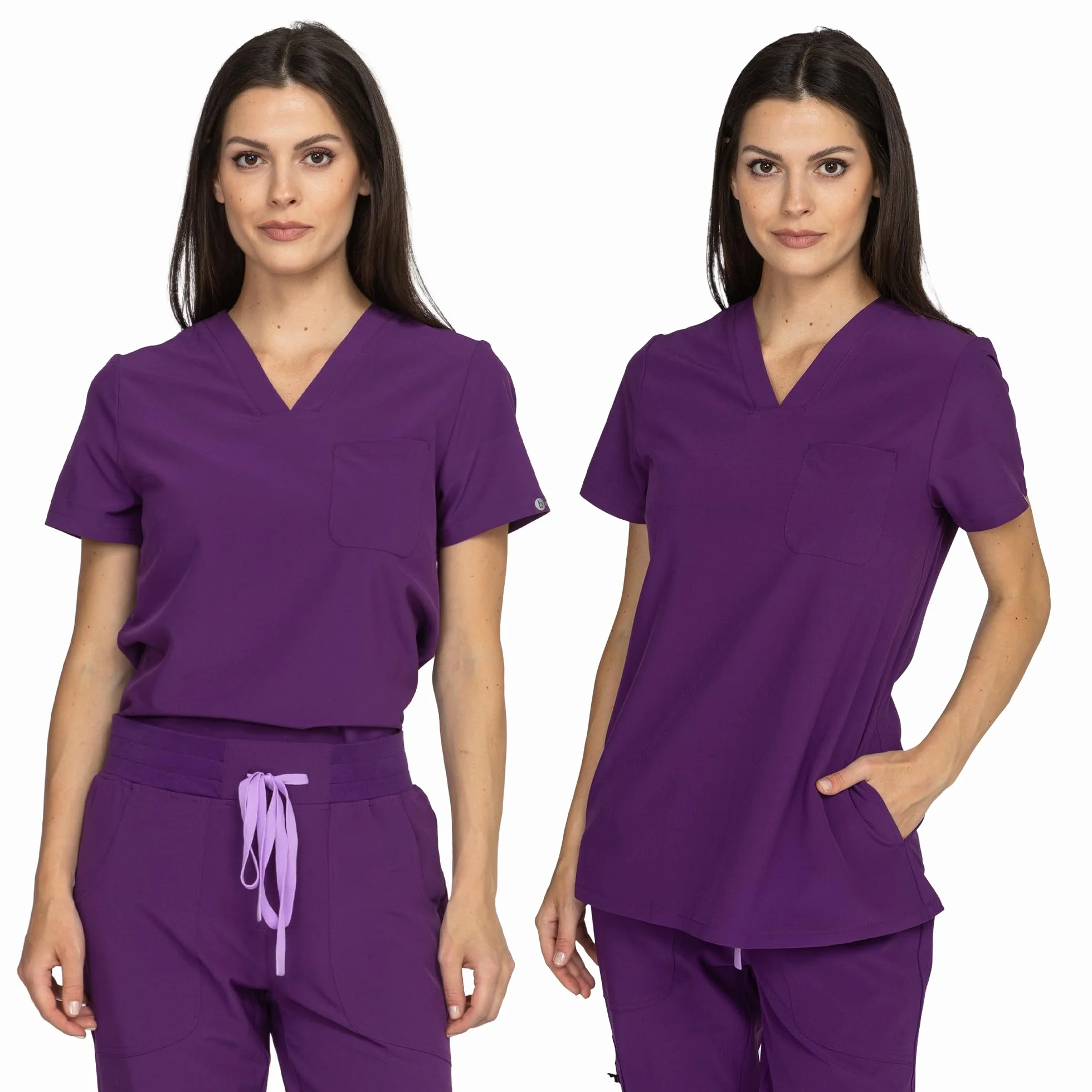 B-well Naomi Damen-Schrubb-Set Schlupfkasack + Schlupfhose Set Medizin Arzt Uniform Schlupfjacke Oberteil mit Hose Medizinische Berufsbekleidung mit Elastan (Aubergine, 3XL)