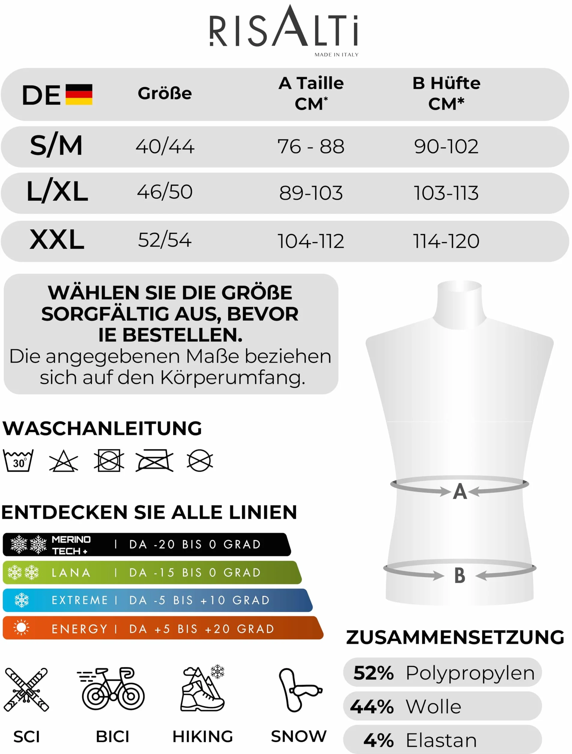 Risalti MęSkie Rajstopy Termiczne Merino Tech - MęSkie Kompresyjne Spodnie Termiczne Z WełNy MerynosóW, Zimowa MęSka Bielizna Termiczna, Bezszwowe - Made In Italy