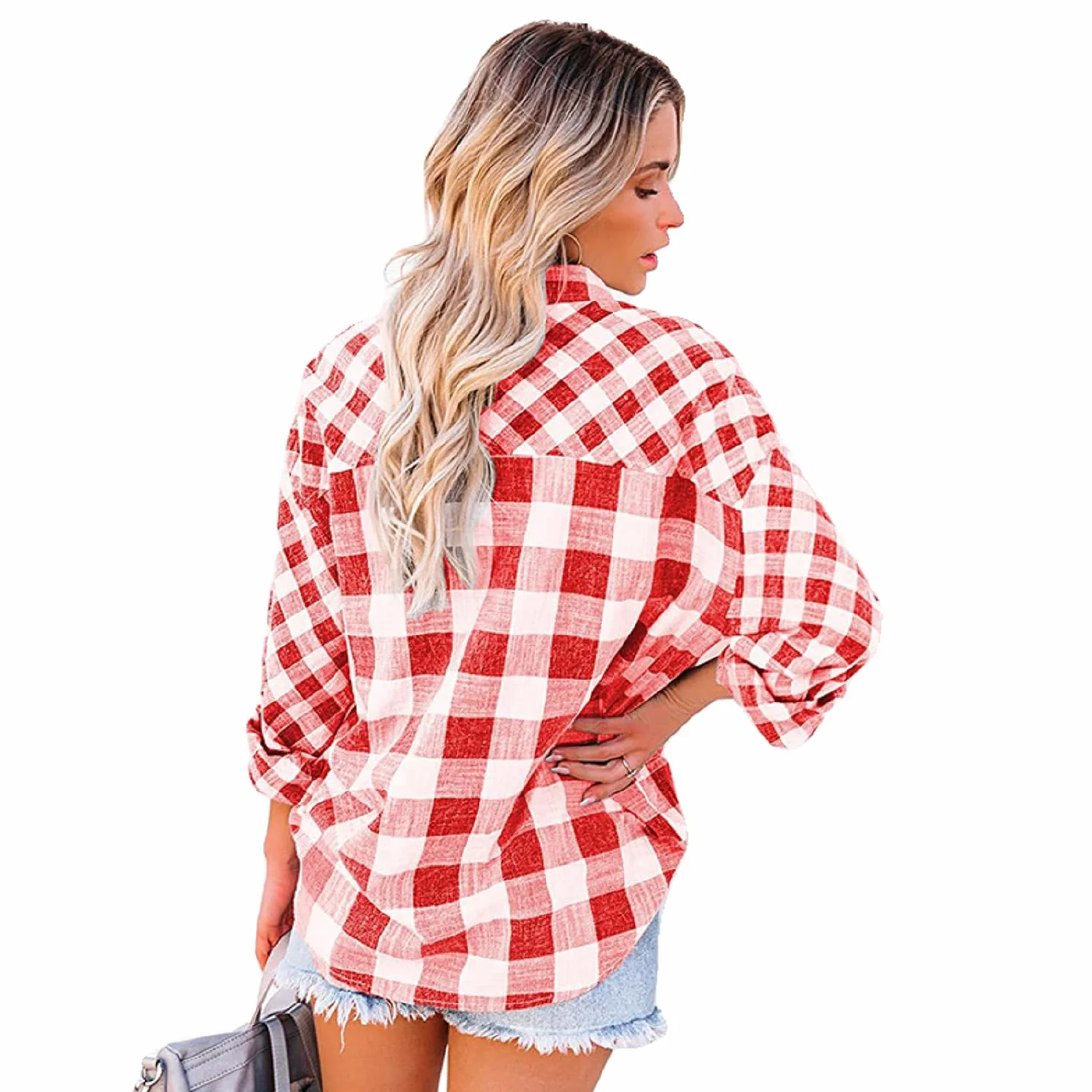 Women's Casual Plaid Flannel Shirt Long Sleeve Button Down Checkered Blouse Soft Lightweight Fall Winter Tops for Ladies Girls Everyday Wear