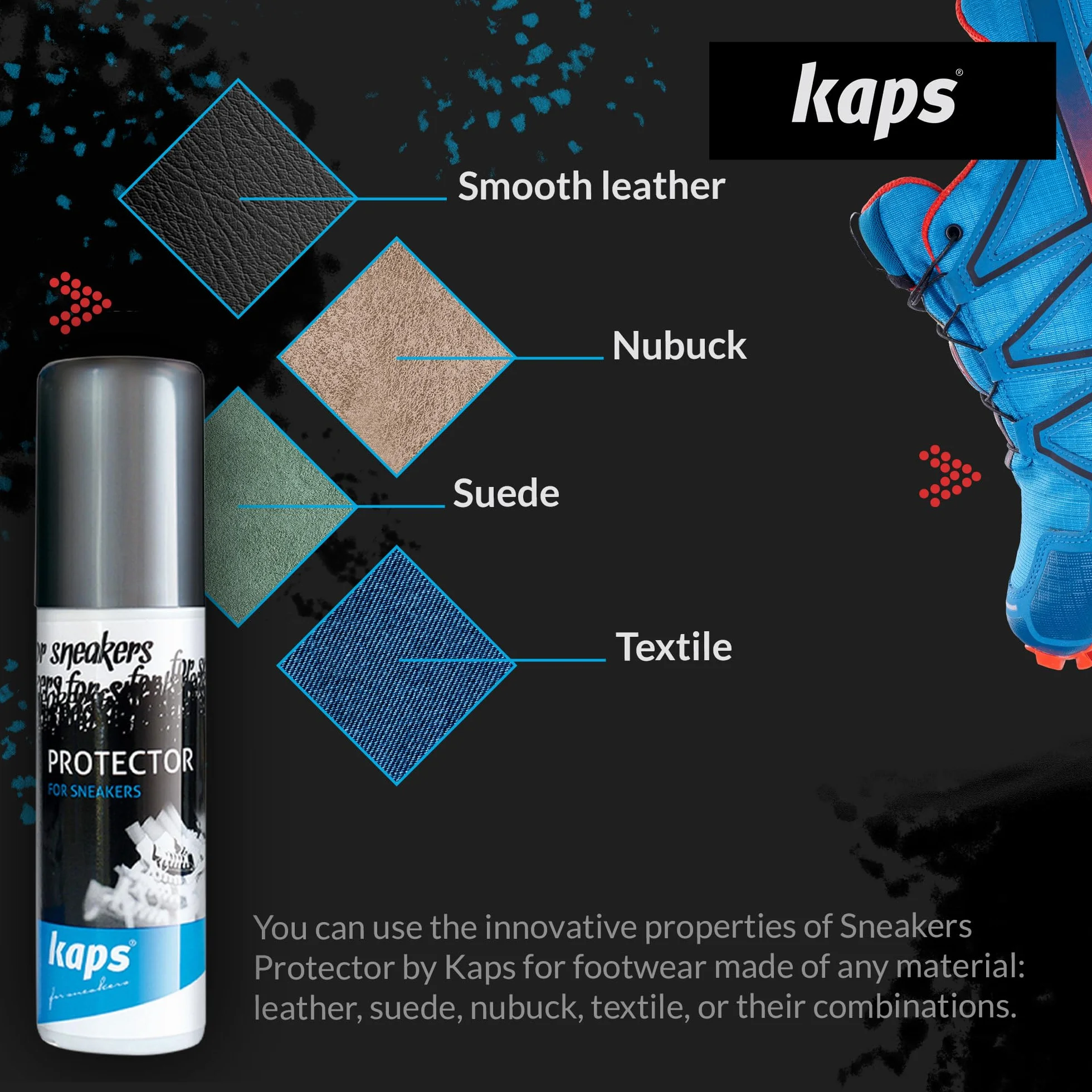 Kaps Sneakers Protector - Wodoodporny i Chroniący przed Zabrudzeniami Impregnat do Snekaresów i Butów Codziennych, Przyjazny dla Środowiska bez Aerozolu - 100 ml