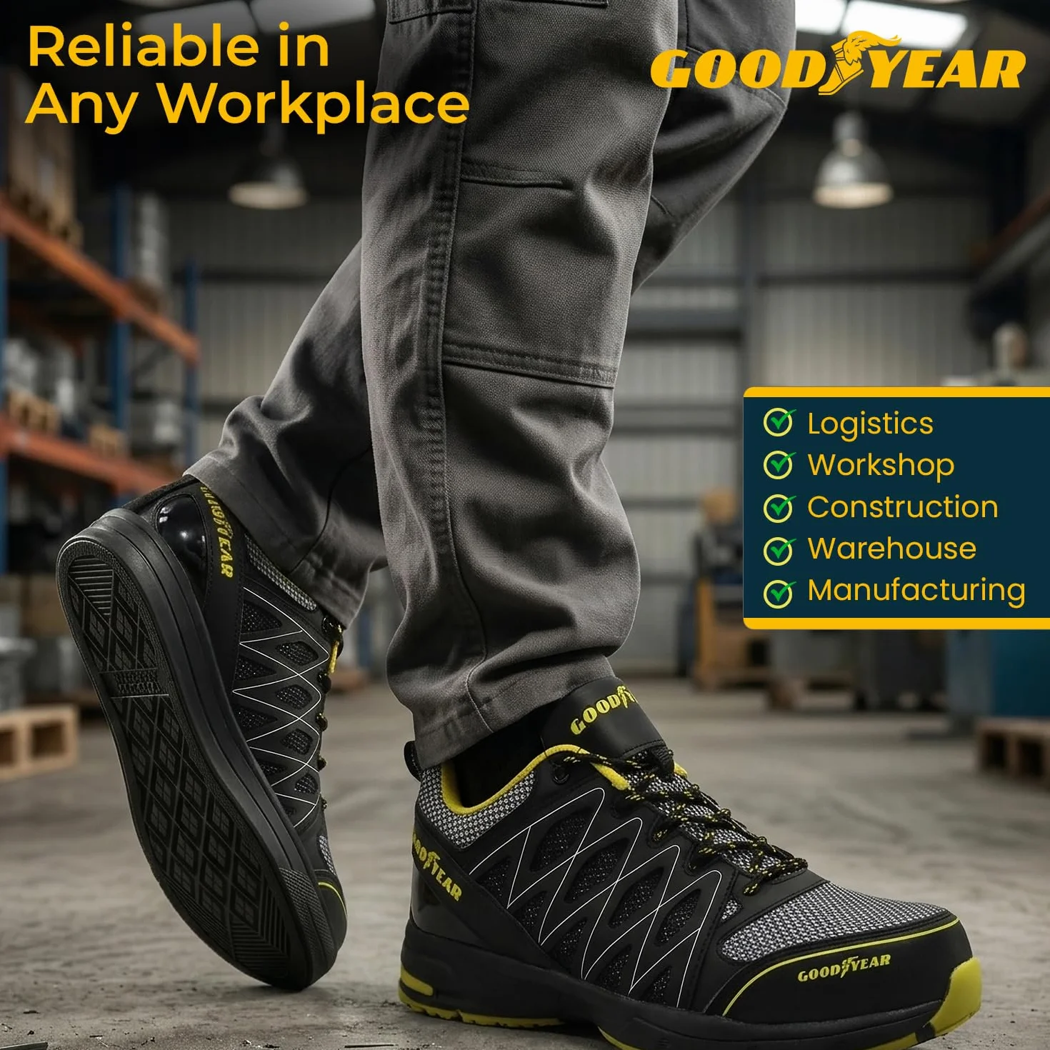 Goodyear Mężczyźni Metallfreie Arbeitssicherheit Trainer Mit Non Metallic Stoffkappe S1p / / Hroobuwie ochronne