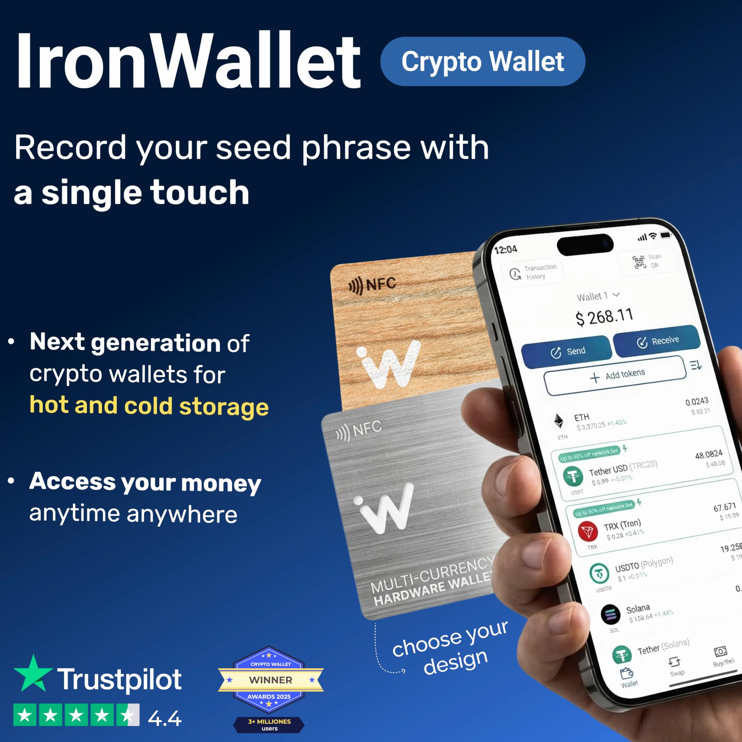 Karta IronWallet NFC - 2 karty - Konstrukcja "szczotkowanego metalu" dla zimnego portfela kryptowalutowego - Przechowywanie Bitcoinów, Ethereum i nie tylko - Bezpieczny sprzętowy portfel offline