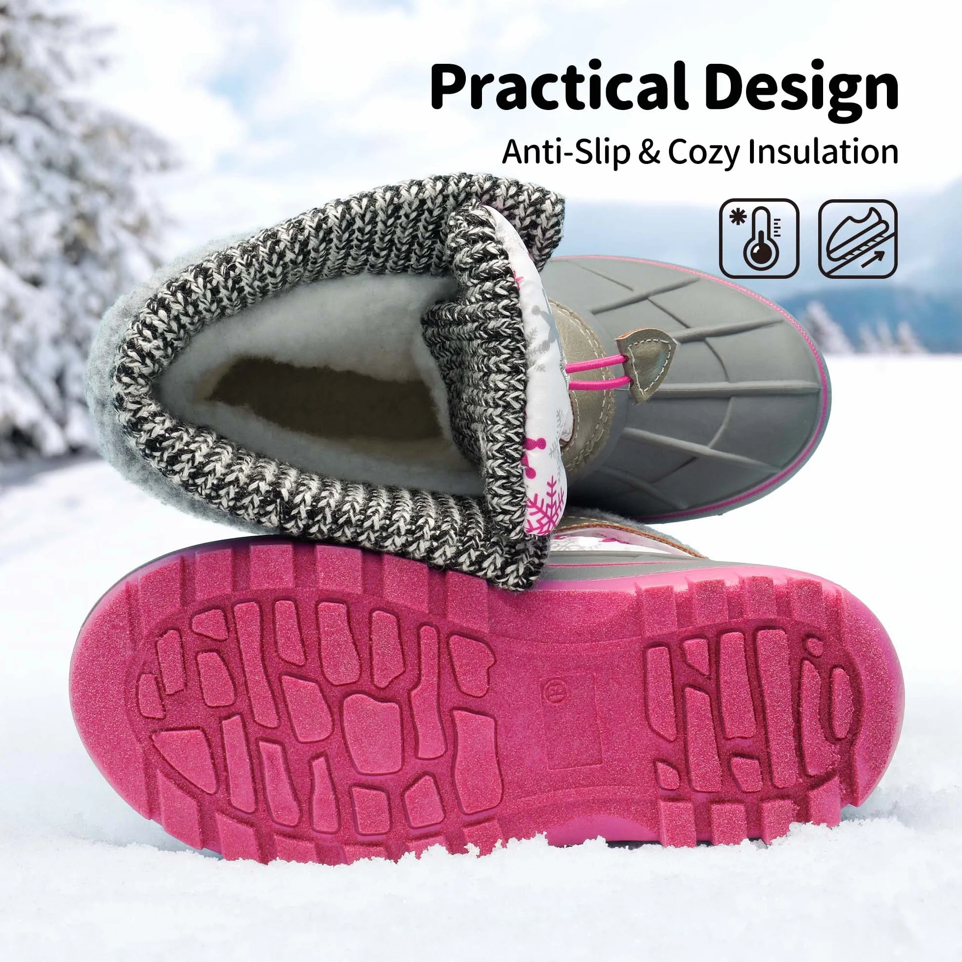 DREAM PAIRS Chłopięce dziewczęce śniegowce wodoodporne outdoorowe ciepłe przytulne antypoślizgowe podszewka ze sztucznego futra do połowy łydki izolowane buty zimowe dla małych i dużych dzieci