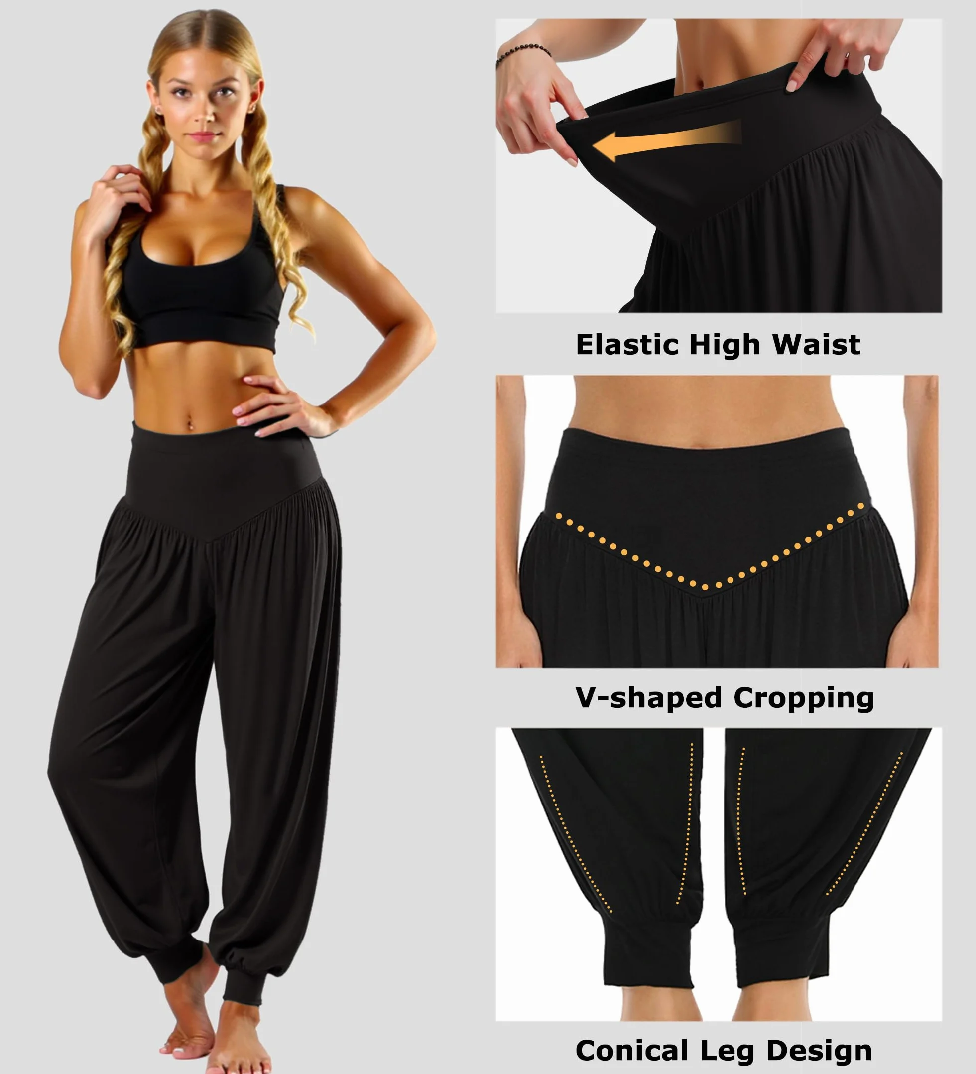 Spodnie haremki damskie, długie, letnie spodnie do jogi, miękkie spodnie modalne, spodnie rekreacyjne, joga, pilates, wysoka talia, lekkie pompki, do treningu, fitnessu, sportu, joggingu