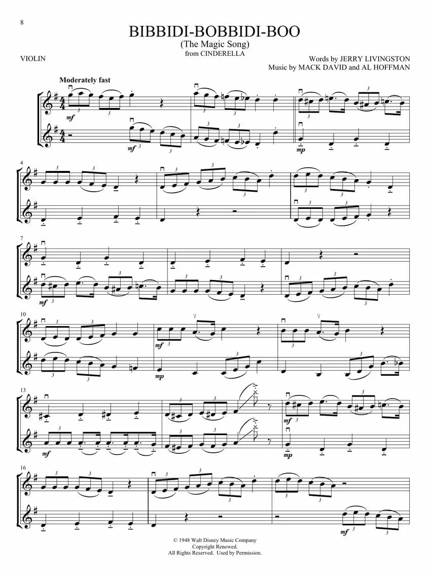 Disney songs for violin duet: 30 Timeless Favorites