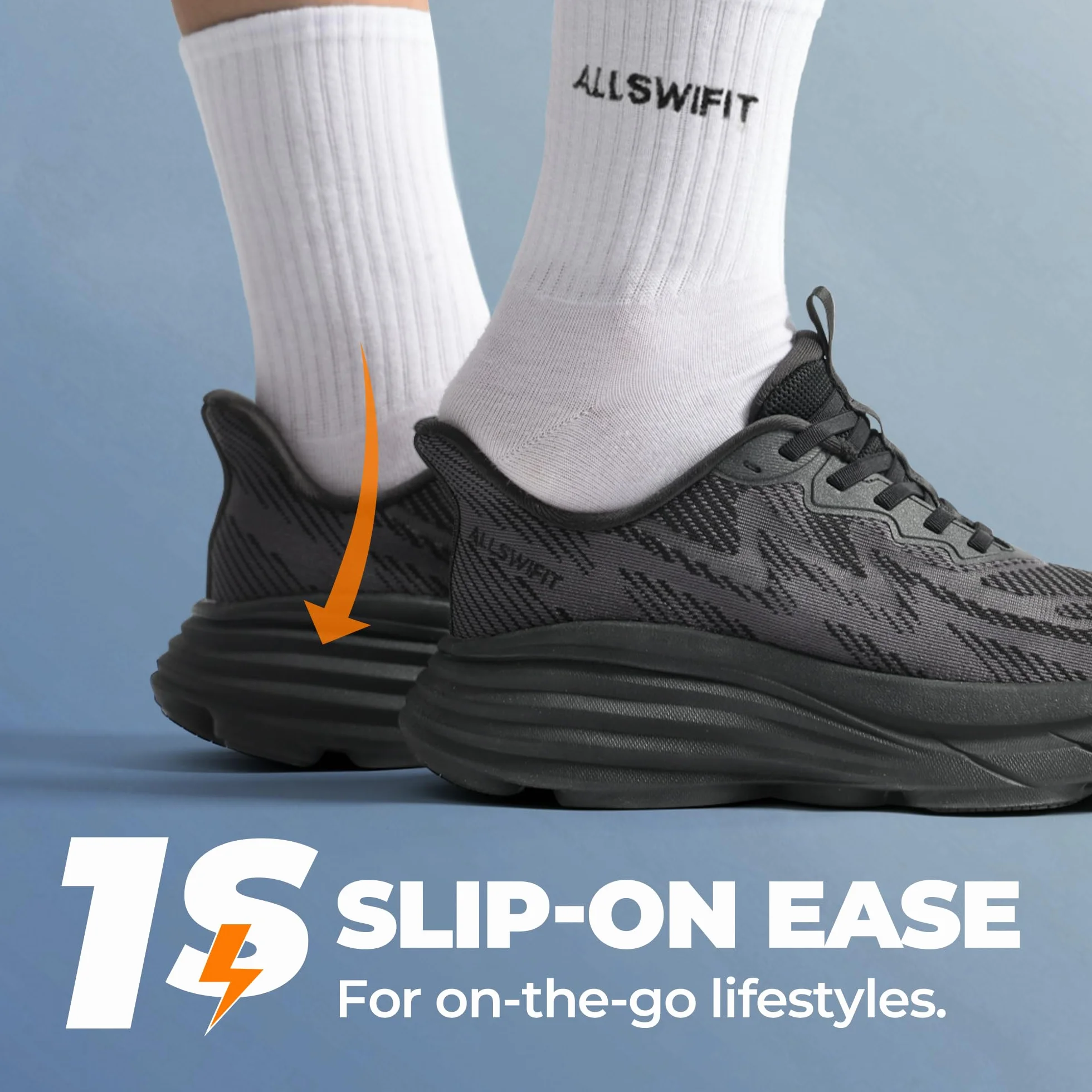 ALLSWIFIT Damskie wsuwane buty do chodzenia bez użycia rąk poduszka bieganie tenis Swift pluszowe antypoślizgowe wygodne trening siłownia sportowe modne trampki, Czarny, 39 EU
