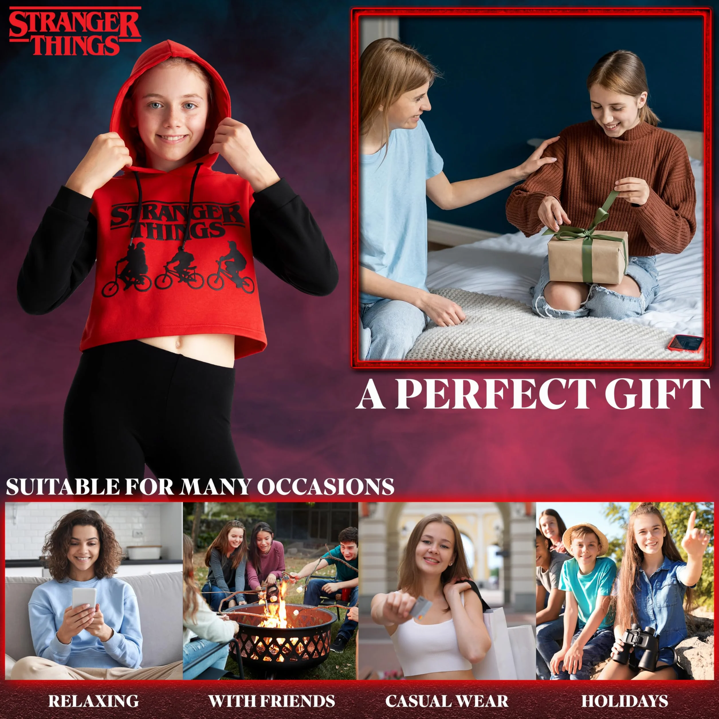 Stranger Things Bluza z kapturem, dla nastolatków, dziewcząt, w wieku 9-16 lat, bluza z kapturem dla dziewcząt, nastolatek