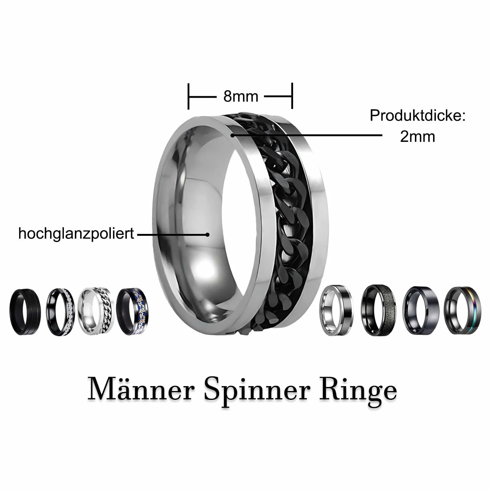 9 sztuk męskich pierścionków, fajny czarny pierścień, bransoletka w kształcie ogniwa, pierścionek fidget ring, zestaw pierścionków spinningowych, obrączki ślubne, czarne pierścionki dla