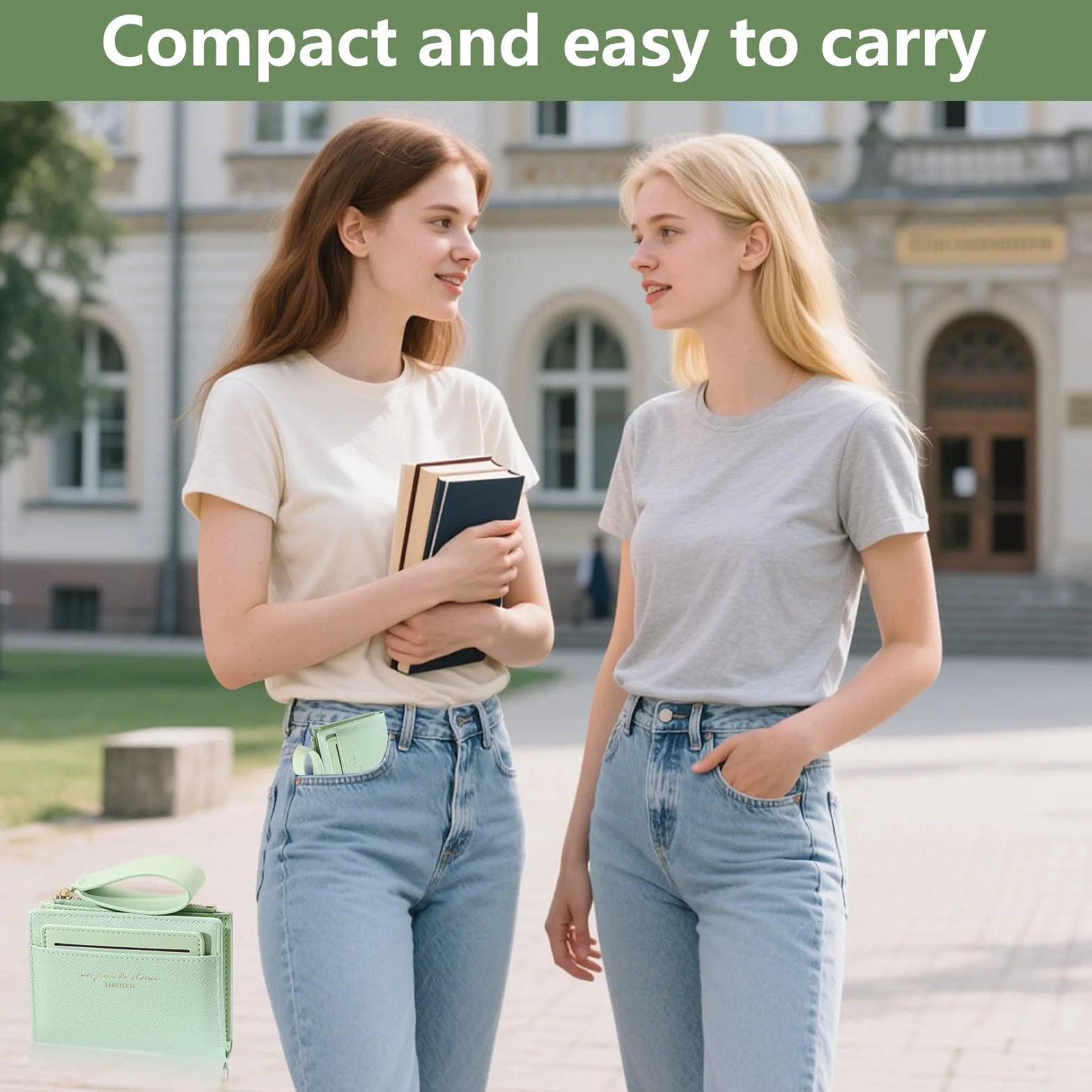 Mini damski portfel, miętowo-zielony, portmonetka z kieszenią na monety i zatrzaskiem, kompaktowy krótki format