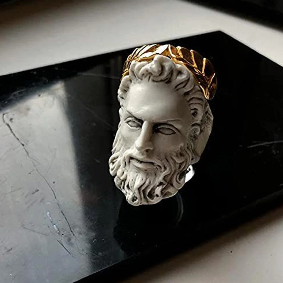 Pierścionek z rzeźbą w stylu vintage, mitologia, meduza, zeus, vintage, rzeźba, królowa, prezent dla kobiet i mężczyzn, przesadzony pierścionek w kształcie starca, 7 rozmiarów, No.9, å ‡'