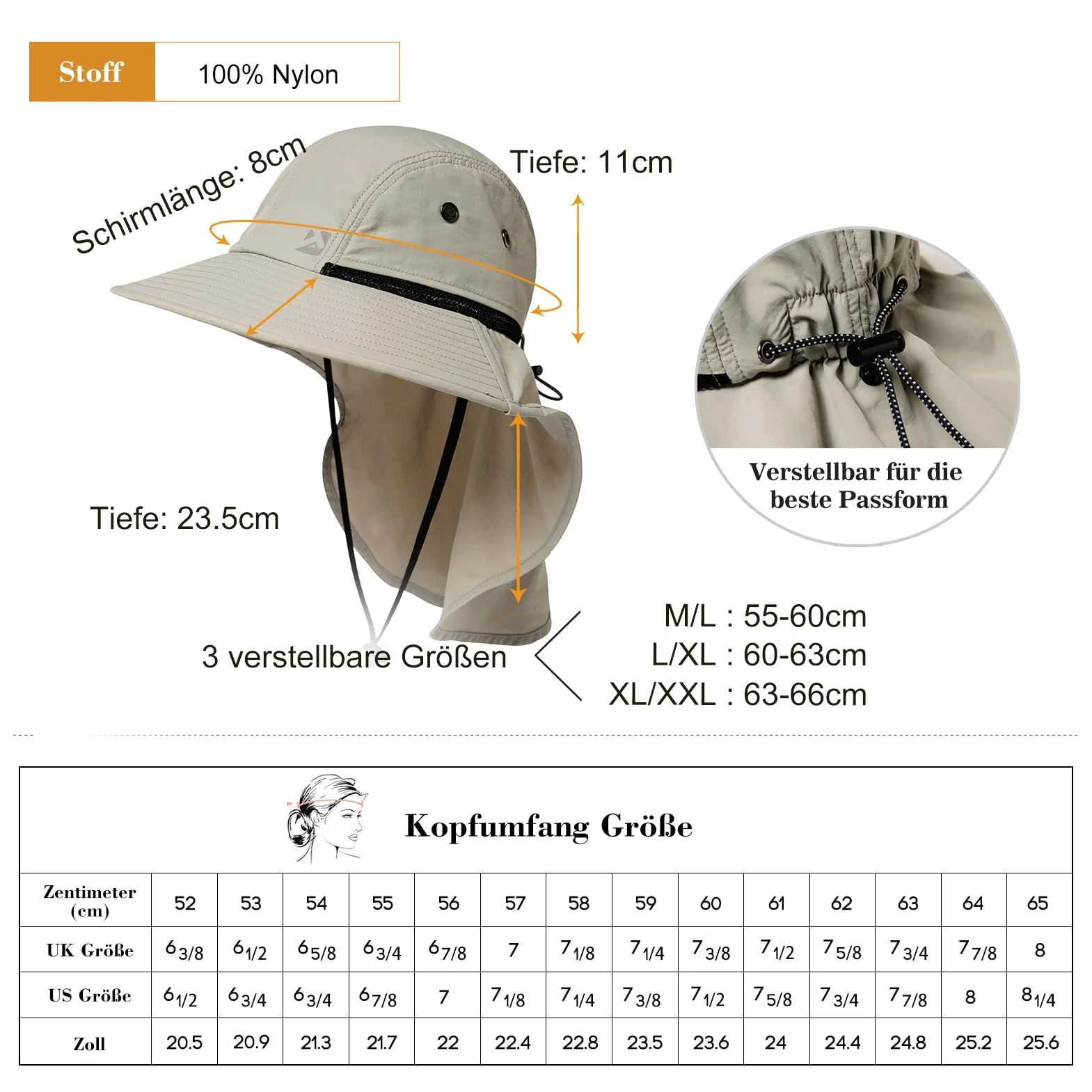 TOP-EX XL/XXL wodoszczelny kapelusz przeciwsłoneczny, męski, szerokie rondo, ochrona przed słońcem, czapka outdoorowa, trekkingowa, z ochroną karku, na lato, składana
