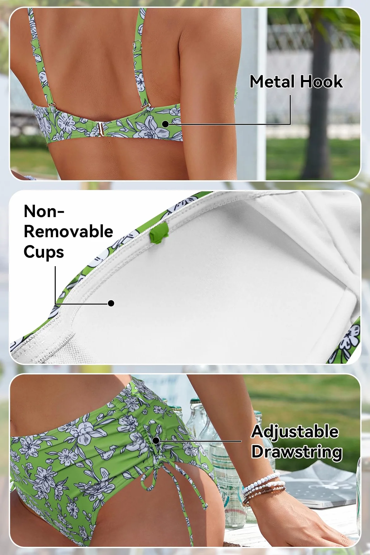 SHEKINI Bandeau bikini damskie, push up, seksowny kostium kąpielowy, dwuczęściowy, ze sznurowaniem, bikini z nadrukiem, elegancki strój kąpielowy