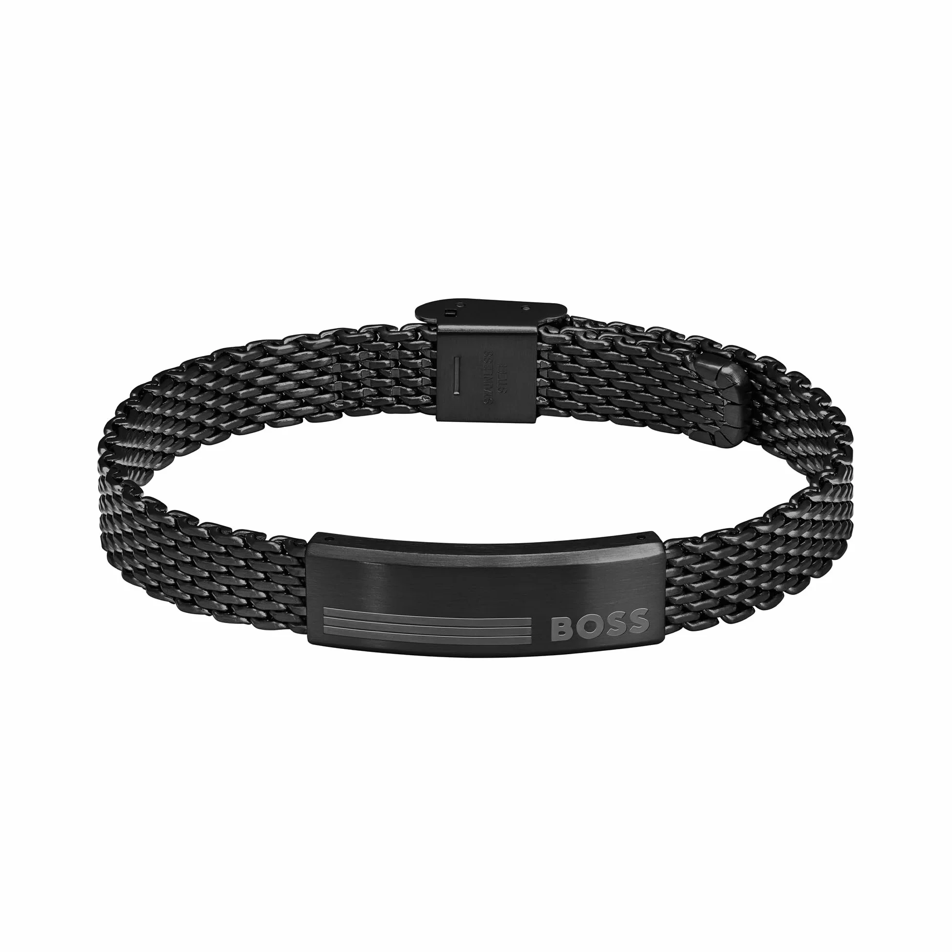 HUGO BOSS Męska jonowa czarna platerowana bransoletka z siatki - 1580612, Standard, Czarna stal platerowana jonowo, Nie dotyczy