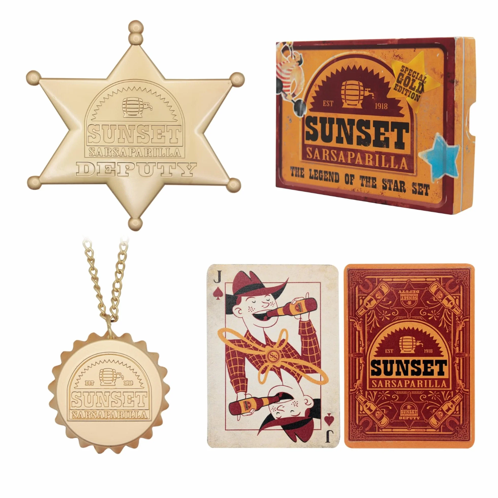 Zestaw kolekcjonerski Sarsaparilla Fallout Sunset - specjalna edycja w kolorze złotym | zawiera 3 unikalne przedmioty | oficjalnie licencjonowany + limitowany do 5000