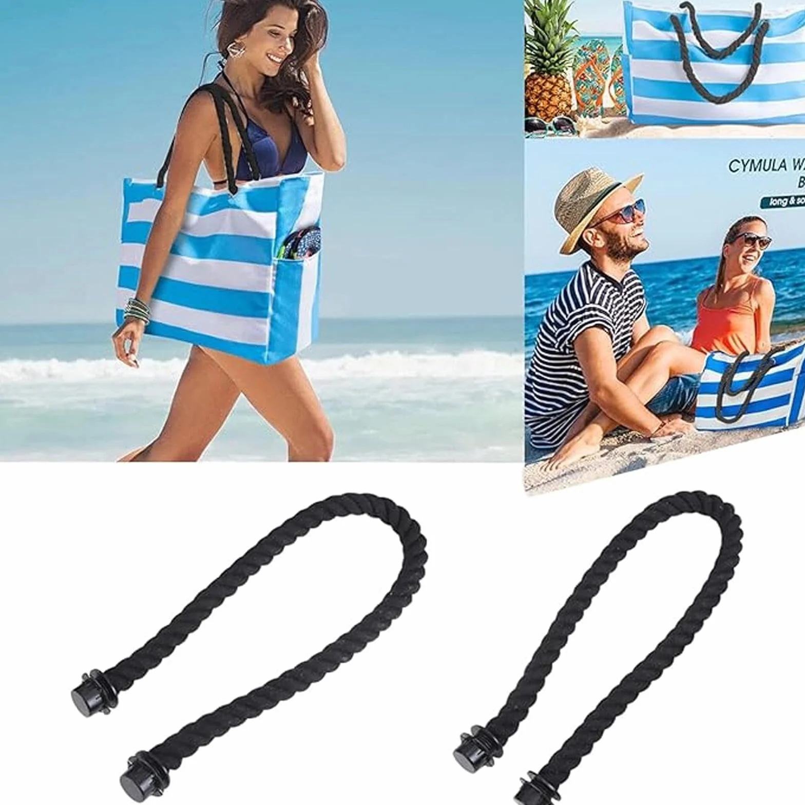 2 Sztuki Rękojeści do Torebek O Bag, 75 cm Pasek do Torebki, Akcesoria do O Bag, Zamienne Uchwyty do Torby Plażowej, Klasyczny Pasek do Torebki, Bawełniane Rękojeście do Toreb (Czarny)