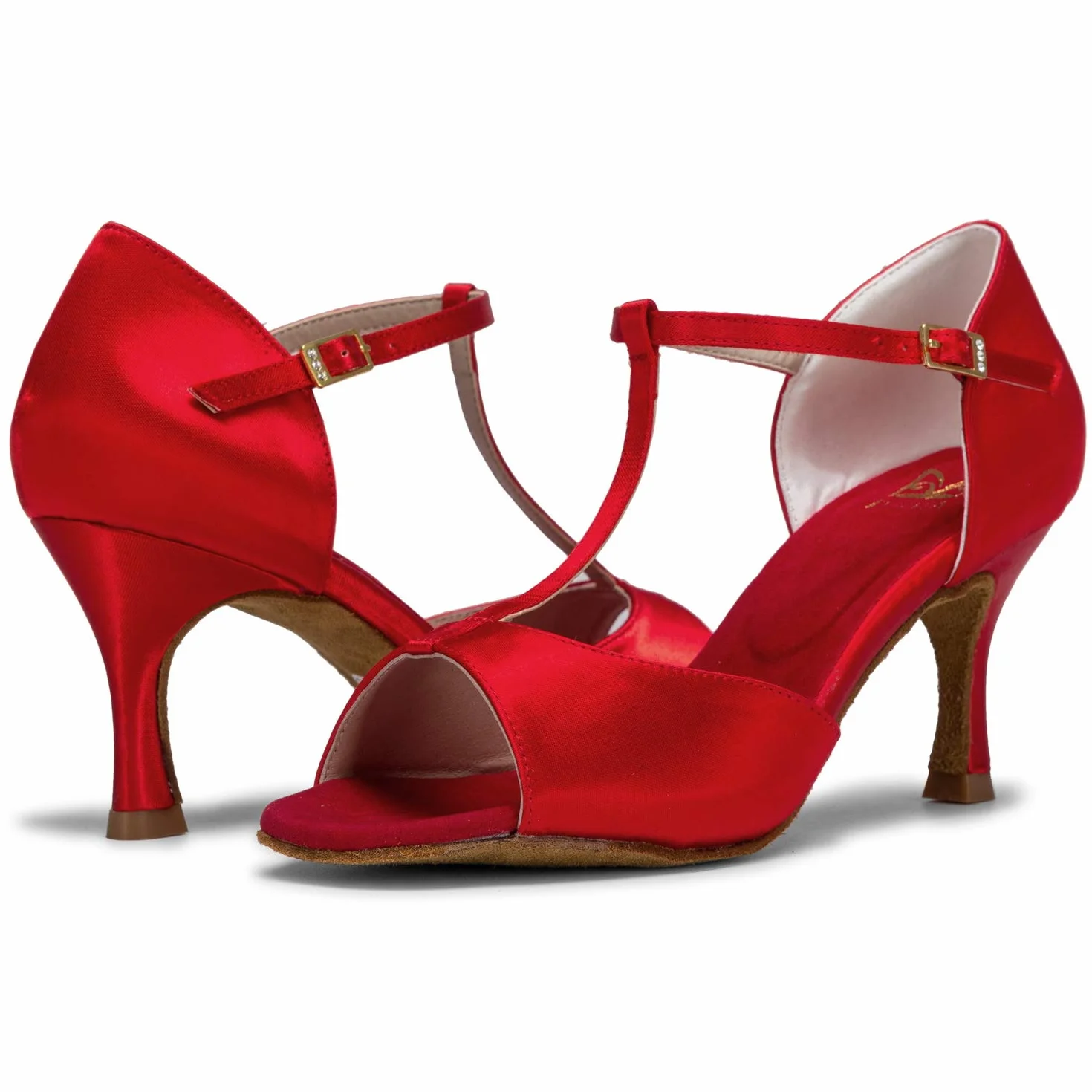 JIAJIA 20511 sandały damskie latynoskie 7 cm rozkloszowany obcas super satynowe buty do tańca