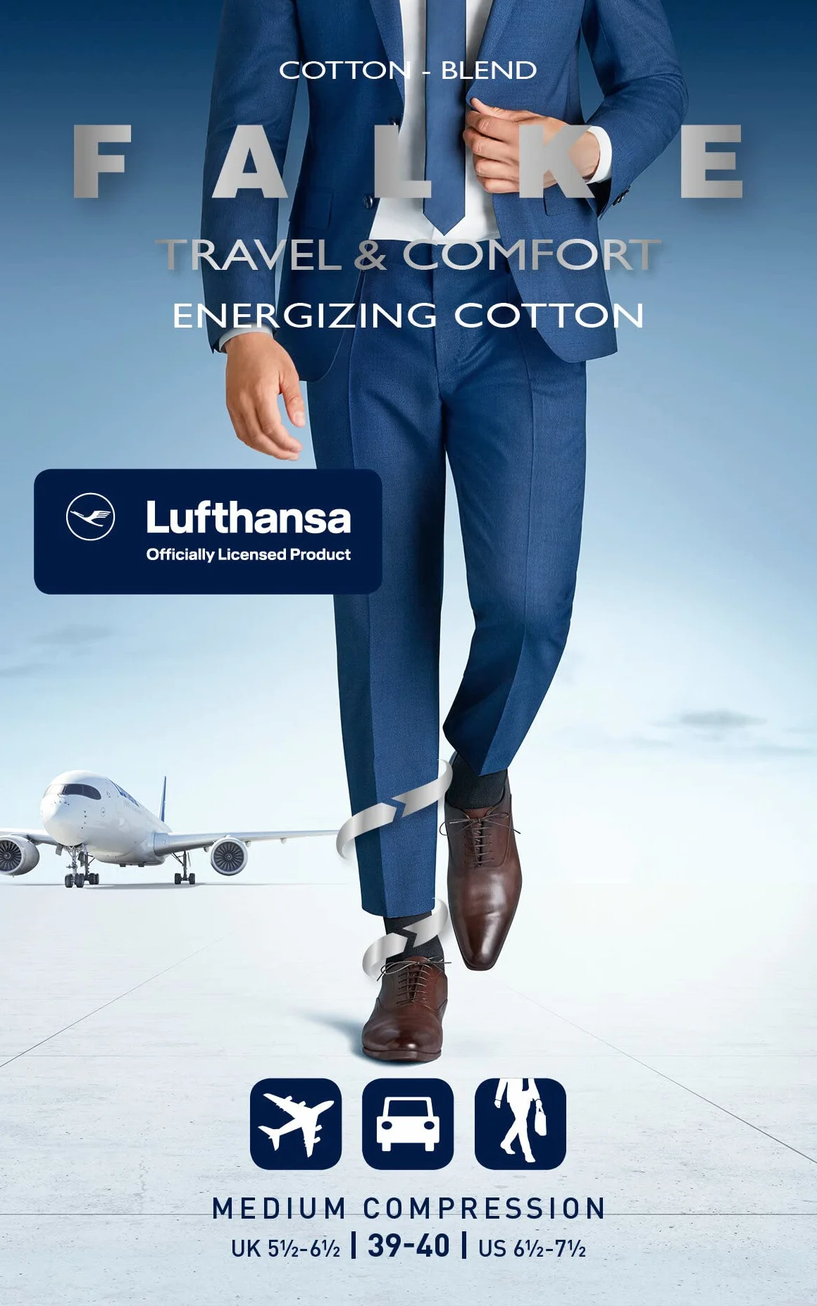 FALKE Mężczyźni Podkolanówki Energizing Cotton M Kh Bawełna kompresyjne 1 Para, Czarny Black 3000, 43-44