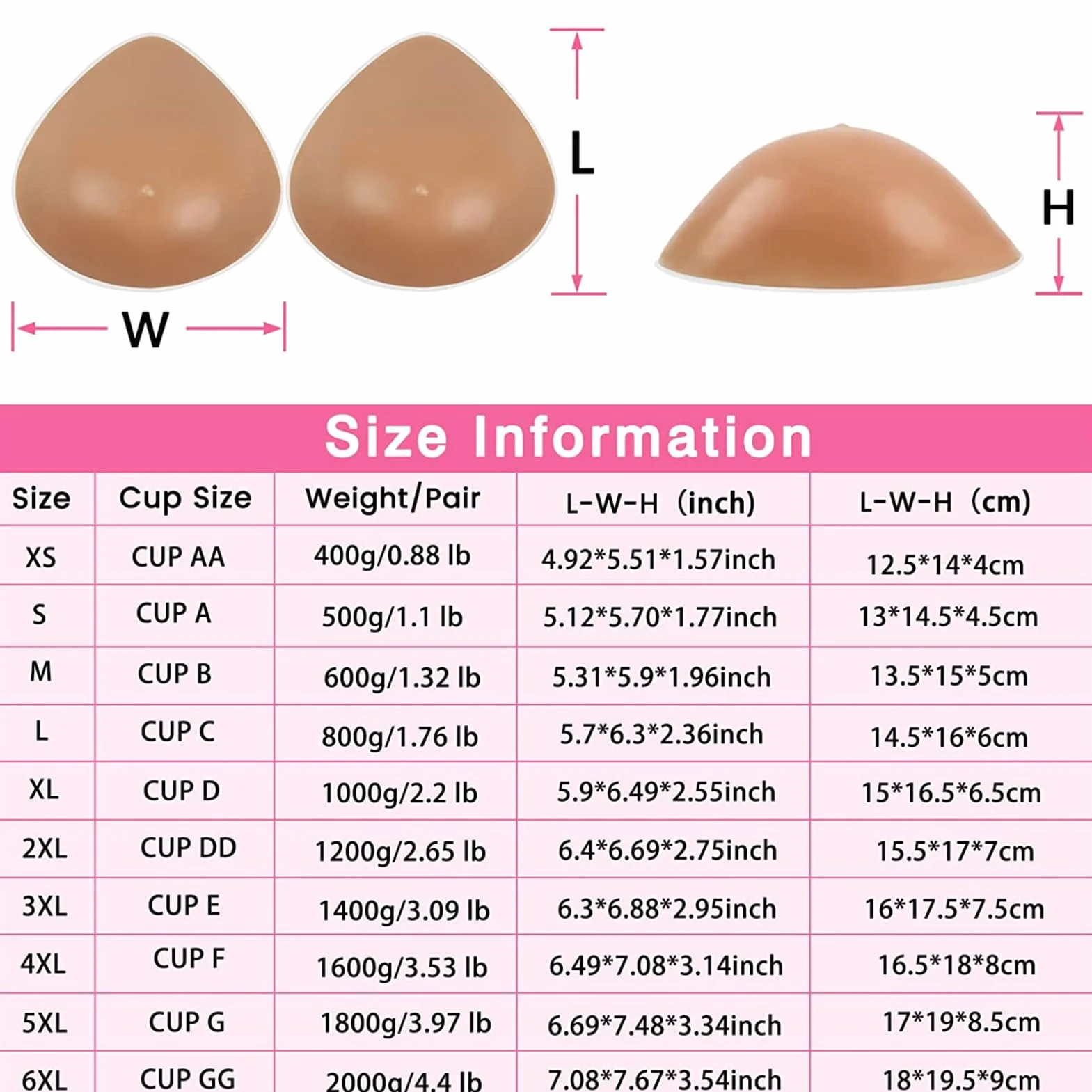 Silikonowe Wkładki Biustowe W Kształcie Trójkąta Dla Kobiet Samoprzylepne Przeznaczone Dla Osób Transpłciowych I Do Cosplayu(800g/pair, Brown)