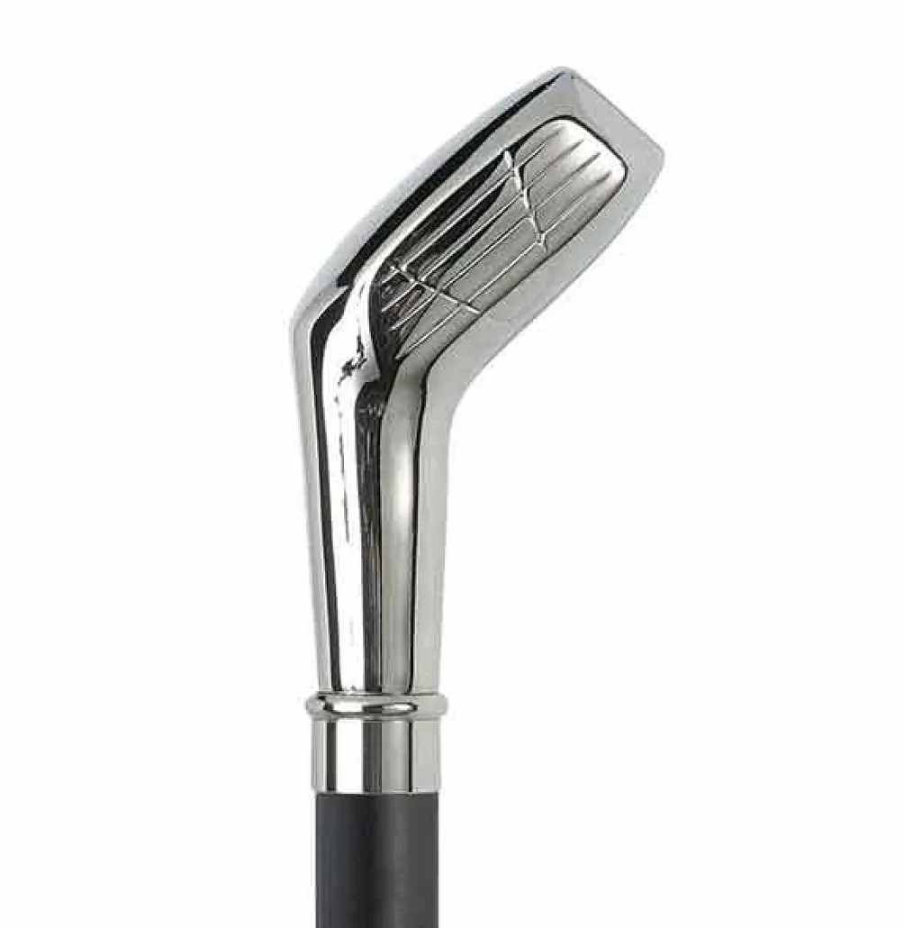 DELFA Design łyżka do butów 70 cm z srebrnym uchwytem w kształcie klubu golfowego - czarny drewniany trzonek z pętelką - elegancka pomoc w zakładaniu butów