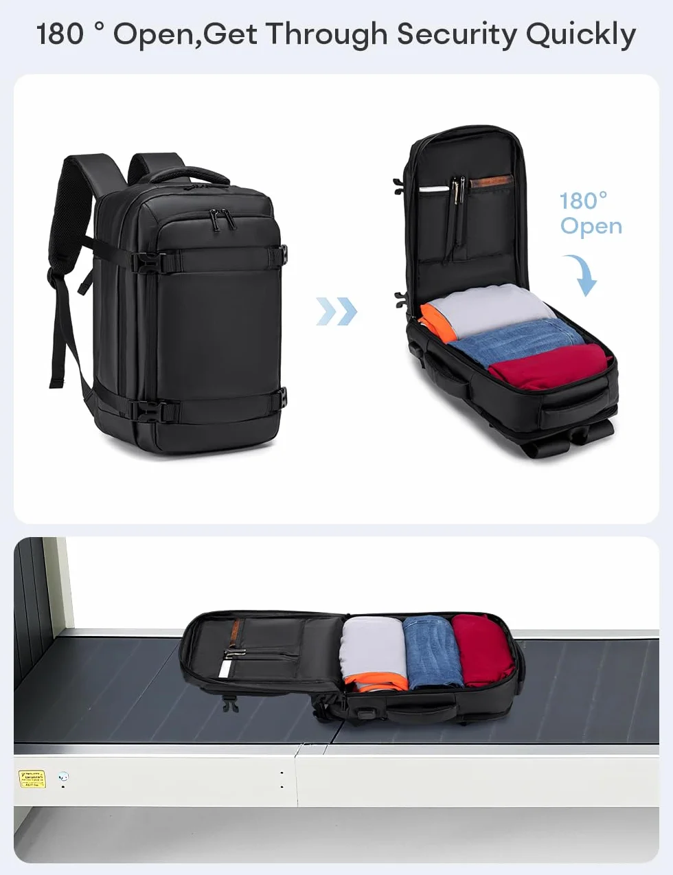 BAGZY Plecak na bagaż podręczny 40x20x25 dla Ryanair Plecak podróżny Bagaż podręczny Samolot Mały plecaks podróżny Wodoodporny plecaks na laptopa na 14-calowy laptop z bagażem podręcznym USB Czarny