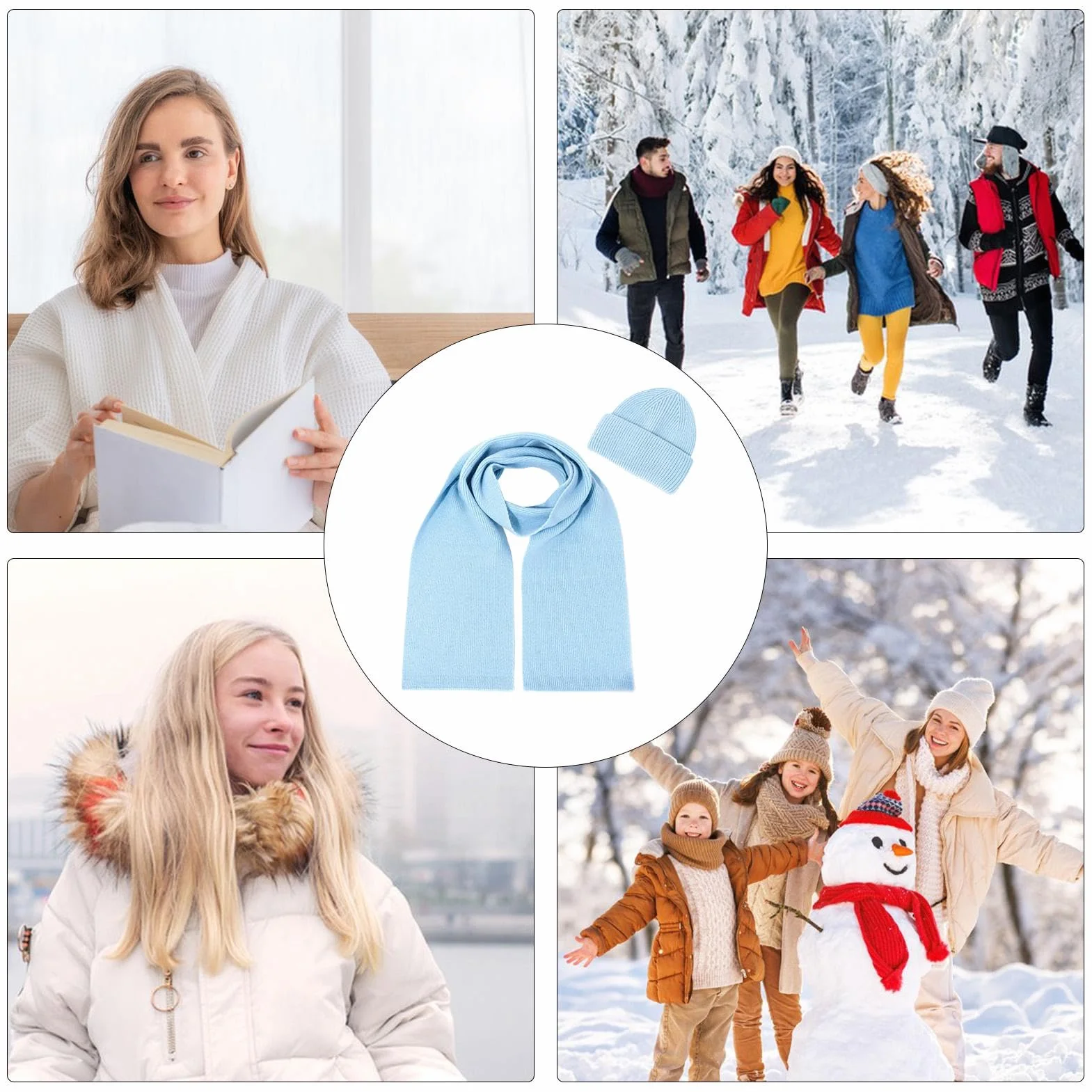 Zestaw czapek i szalików, zimowe ciepłe szaliki dla kobiet, przenośny zestaw szalików, wielofunkcyjne czapki typu beanie do noszenia na co dzień, kemping