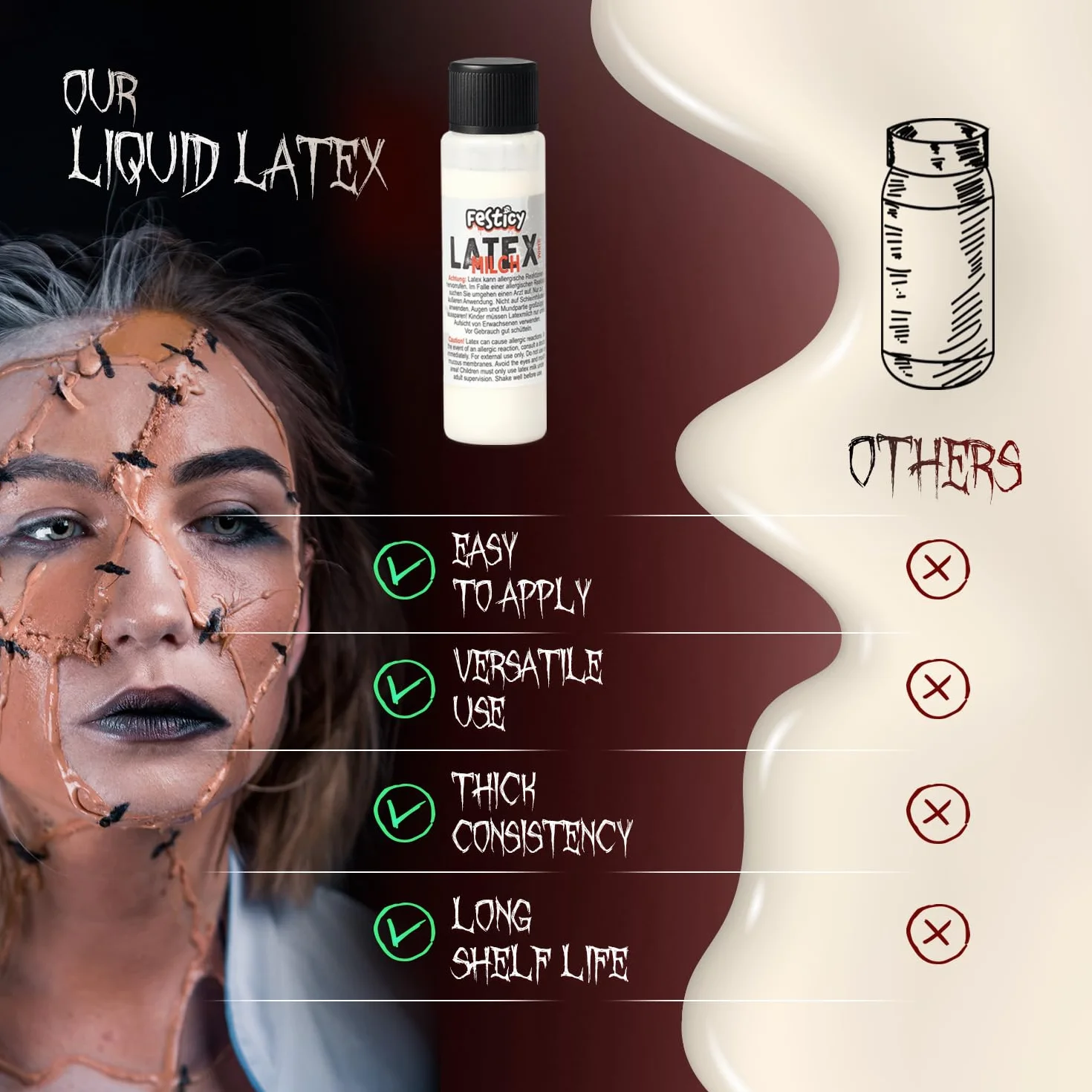 FESTICY Lateks w płynie kolor skóry 30 ml lateks do makijażu naturalnego Halloween 2025 i malowanie ciała Niezauważalne fałszywe blizny Halloween Maski i kostiumy z realistycznymi efektami