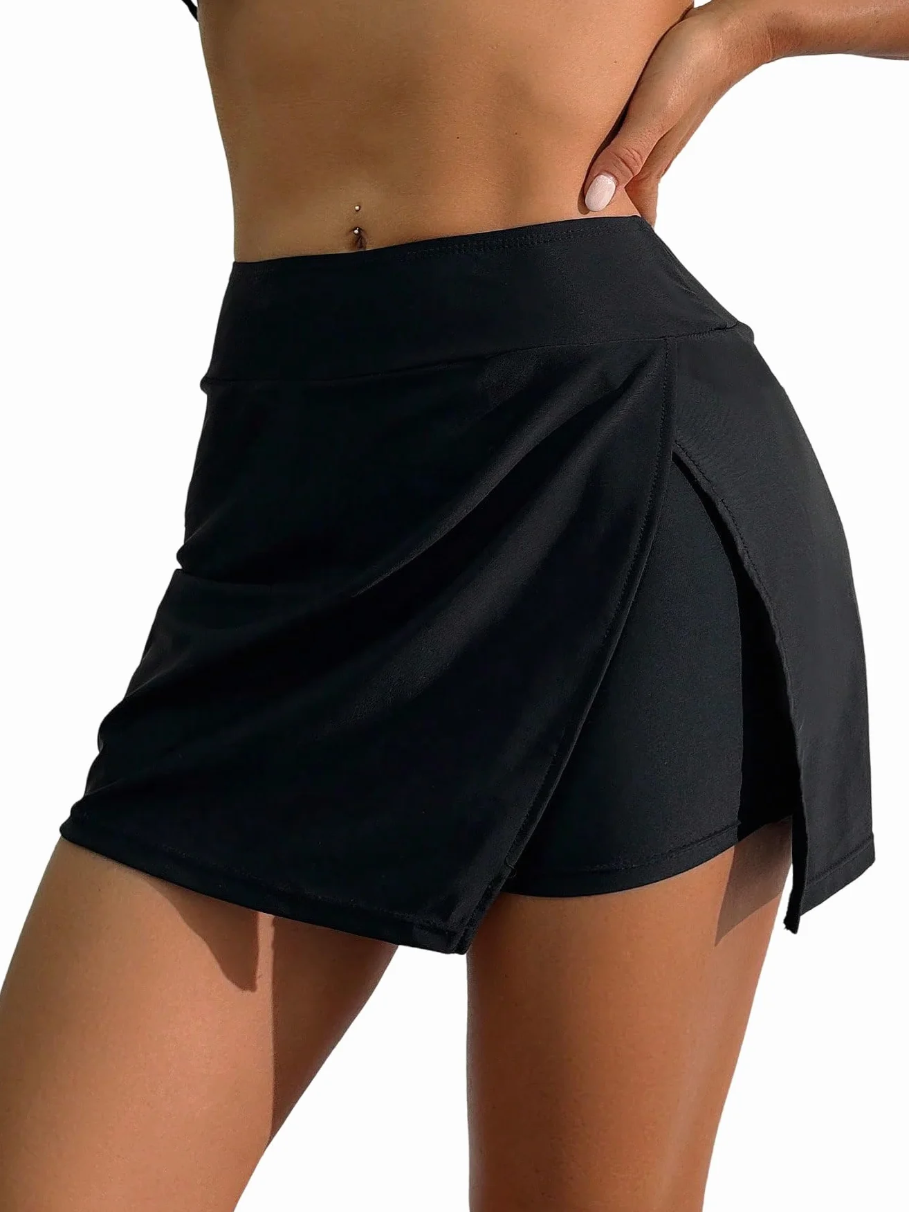 GORGLITTER Damskie szorty bikini, krótkie spodenki bikini z rozcięciem, swobodne szorty plażowe, szorty kąpielowe, mini spódniczka bikini, letnie szorty kąpielowe
