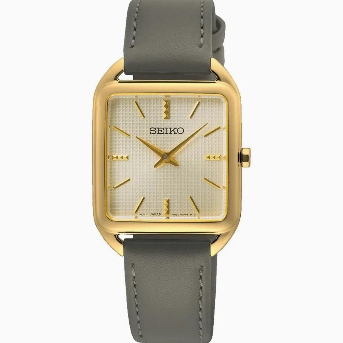 SEIKO Damski analogowy zegarek kwarcowy ze skórzanym paskiem SWR090P1, złoto, Classic